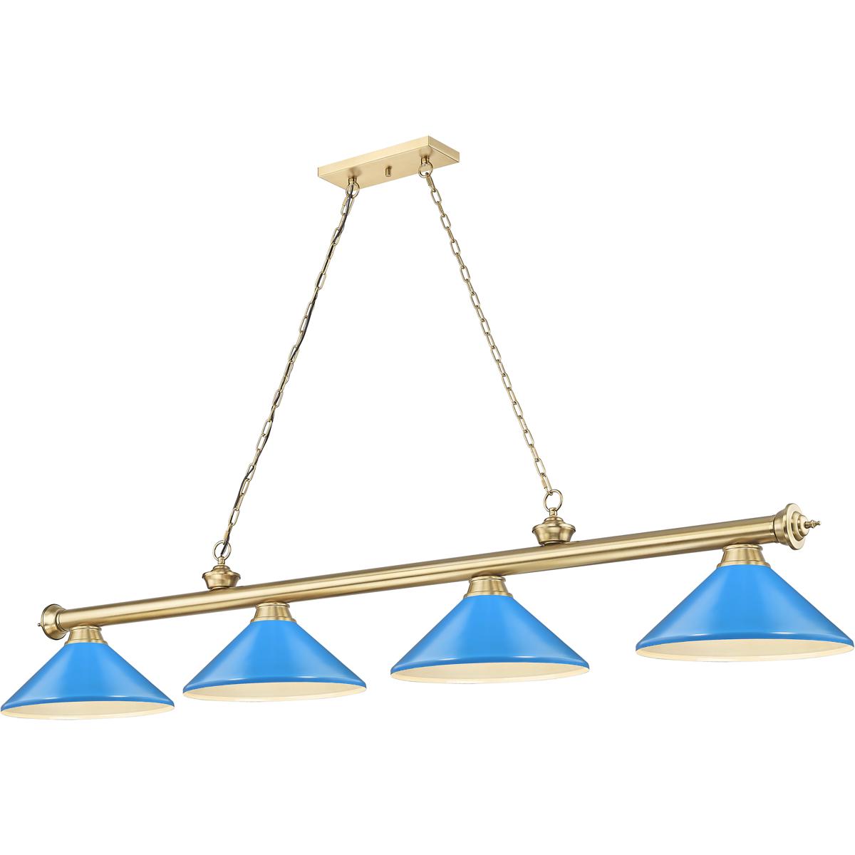 Z-Lite 2306-4HBR-MEB Cordon 4 Light 81.75 inch Heritage Brass Billiard Ceiling Light in Electric Blue