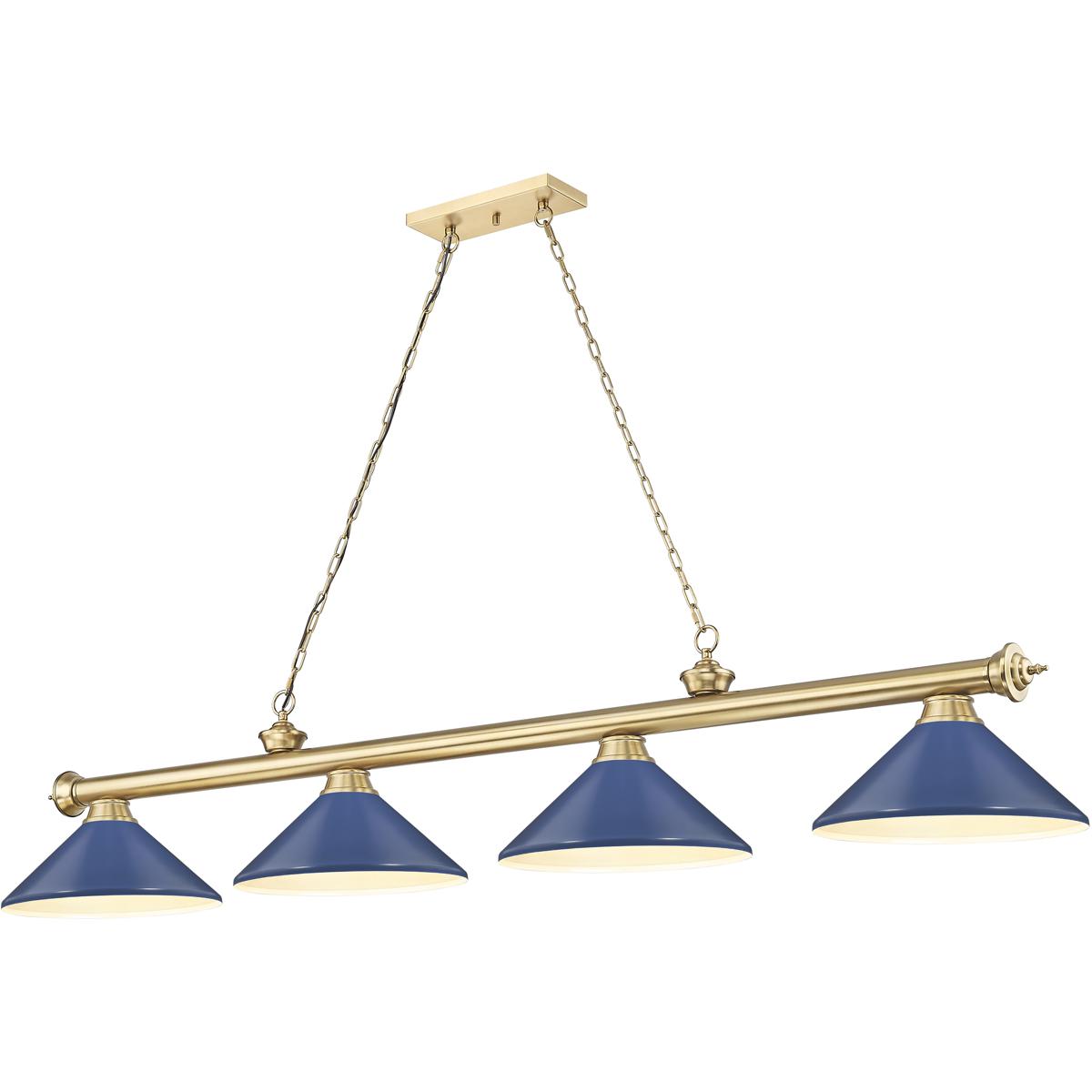 Z-Lite 2306-4HBR-MNB Cordon 4 Light 81.75 inch Heritage Brass Billiard Ceiling Light in Navy Blue