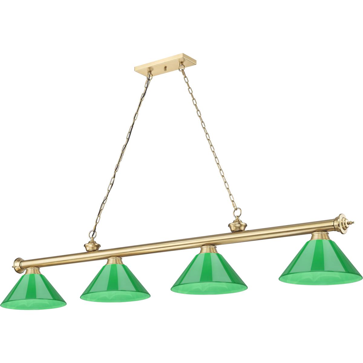 Z-Lite 2306-4HBR-PGR Cordon 4 Light 81.25 inch Heritage Brass Billiard Ceiling Light in Green