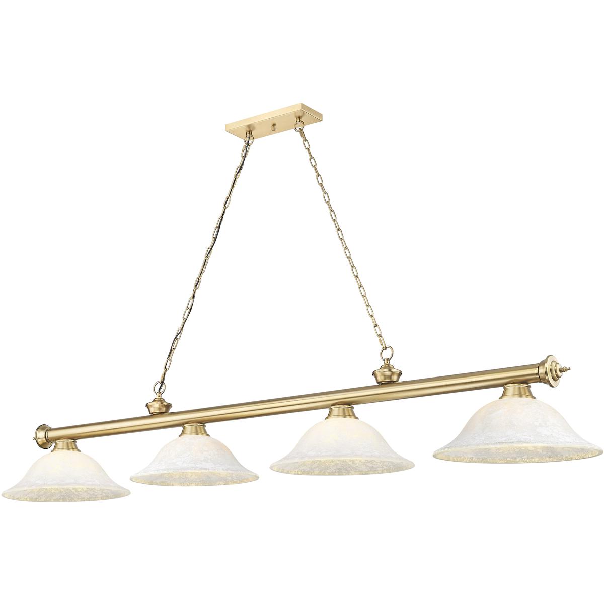 Z-Lite 2306-4HBR-WM16 Cordon 4 Light 81.75 inch Heritage Brass Billiard Ceiling Light in White Mottle Glass