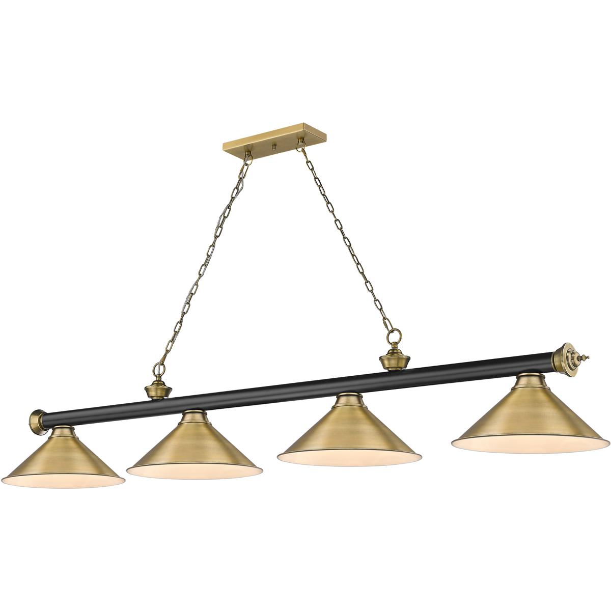 Z-Lite 2306-4MB-RB-RB15 Cordon 4 Light 81.25 inch Matte Black and Rubbed Brass Billiard Ceiling Light in Rubbed Brass Metal