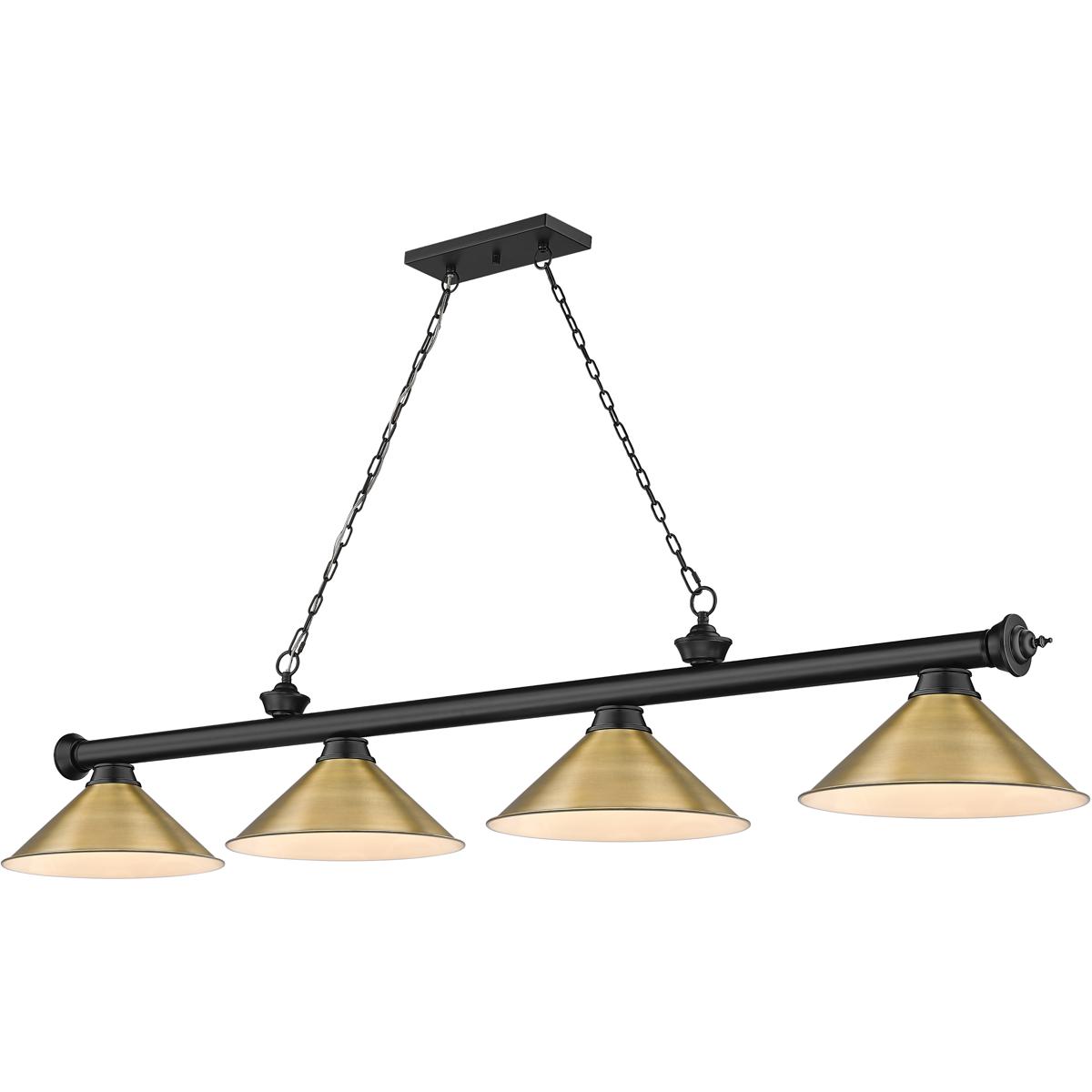Z-Lite 2306-4MB-RB15 Cordon 4 Light 81.25 inch Matte Black and Rubbed Brass Billiard Ceiling Light in Rubbed Brass Metal