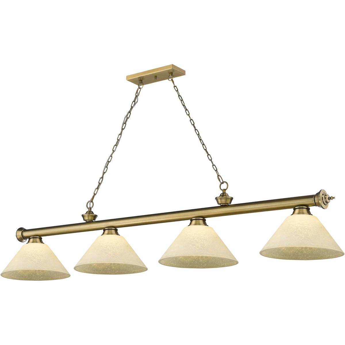 Z-Lite 2306-4RB-AGM14 Cordon 4 Light 81.25 inch Rubbed Brass Billiard Ceiling Light in Golden Mottle Glass