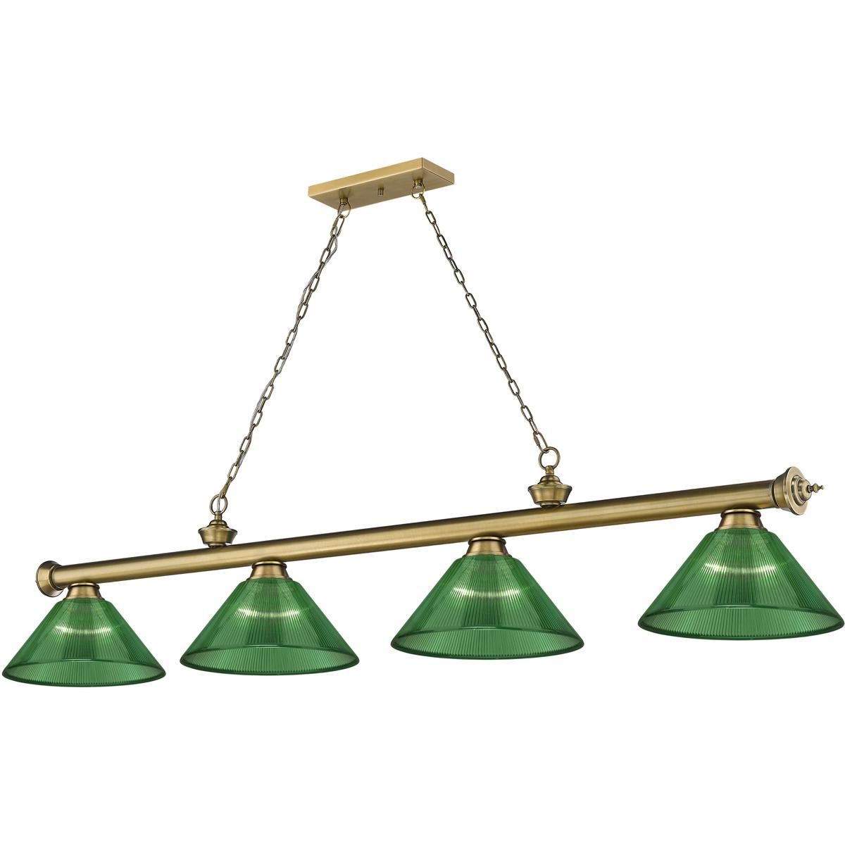 Z-Lite 2306-4RB-ARG Cordon 4 Light 81.25 inch Rubbed Brass Billiard Ceiling Light in Green Acrylic