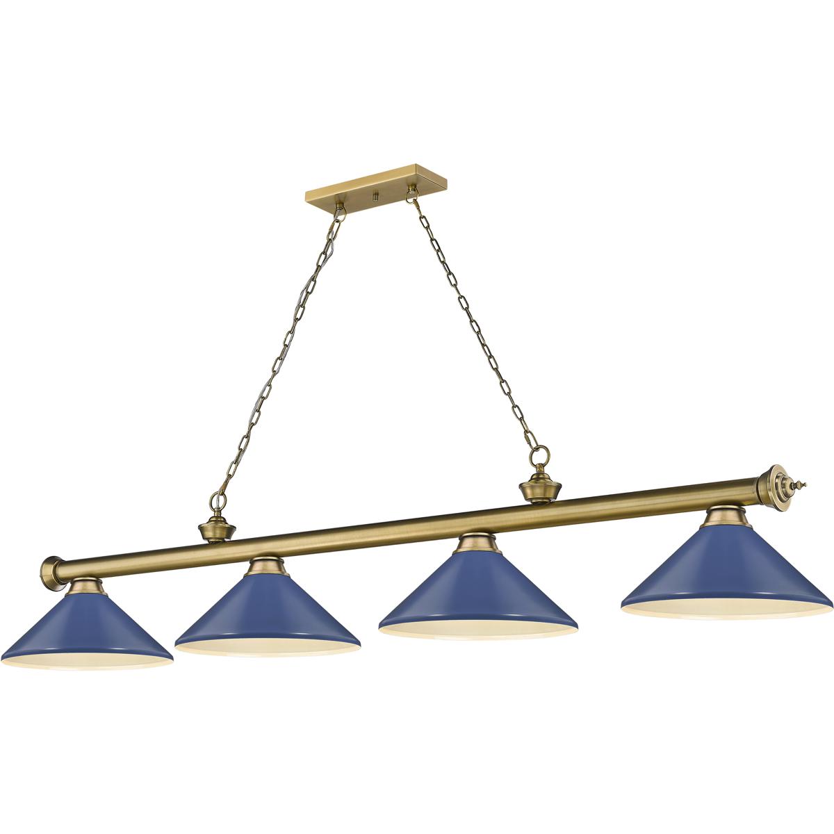 Z-Lite 2306-4RB-MNB Cordon 4 Light 81.75 inch Rubbed Brass Billiard Ceiling Light in Navy Blue Steel