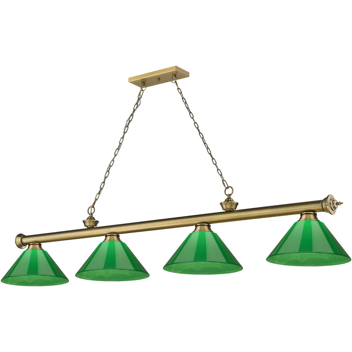 Z-Lite 2306-4RB-PGR Cordon 4 Light 81.25 inch Rubbed Brass Billiard Ceiling Light in Green Plastic