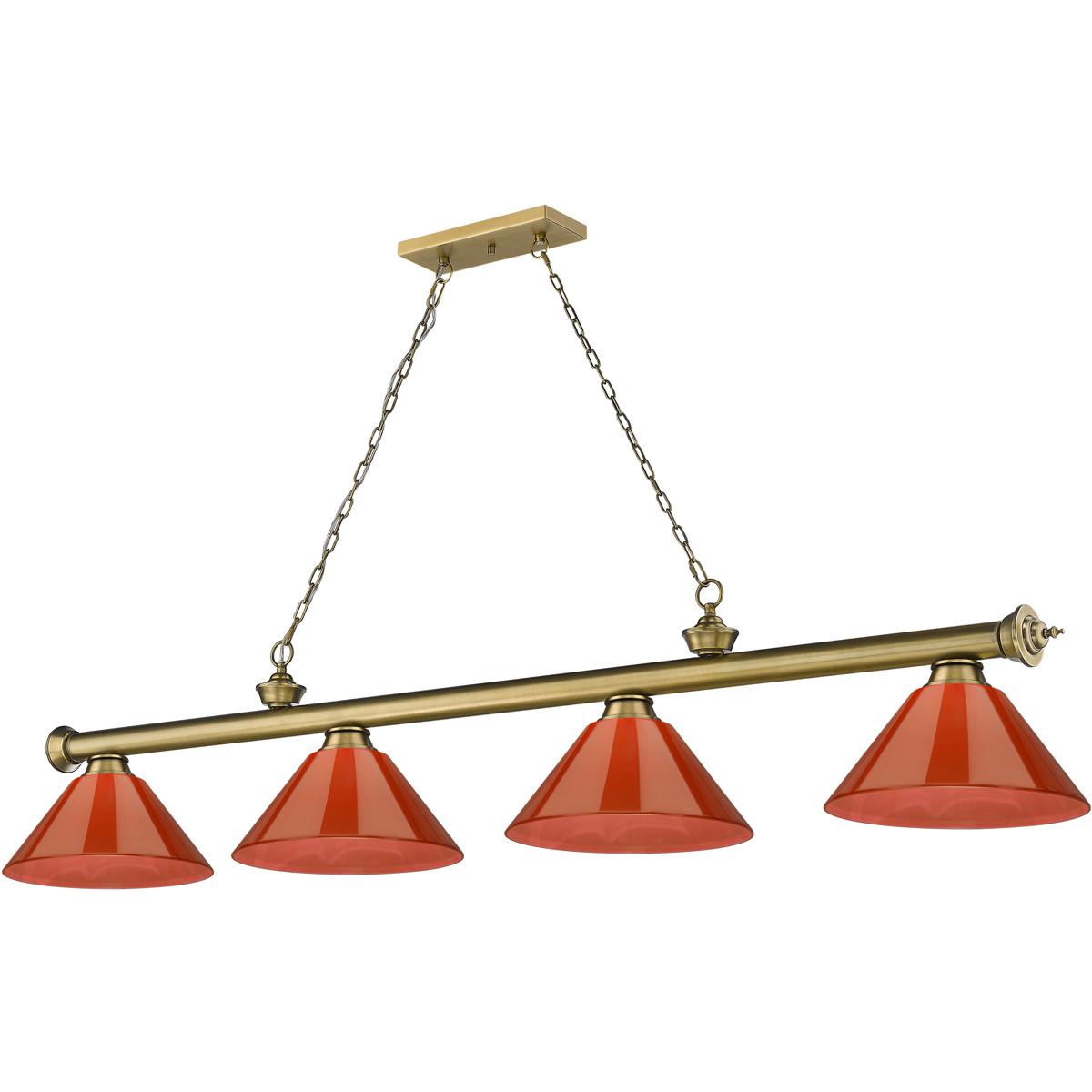 Z-Lite 2306-4RB-PRD Cordon 4 Light 81.25 inch Rubbed Brass Billiard Ceiling Light in Red Plastic