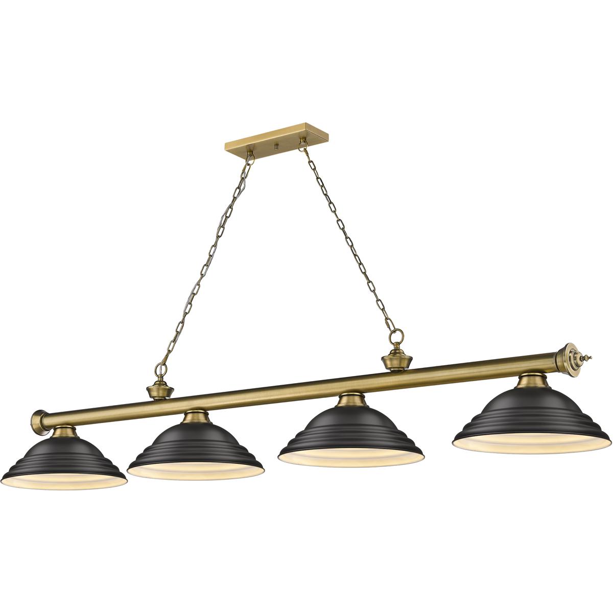 Z-Lite 2306-4RB-SMB Cordon 4 Light 81.75 inch Rubbed Brass Billiard Ceiling Light in Matte Black Steel