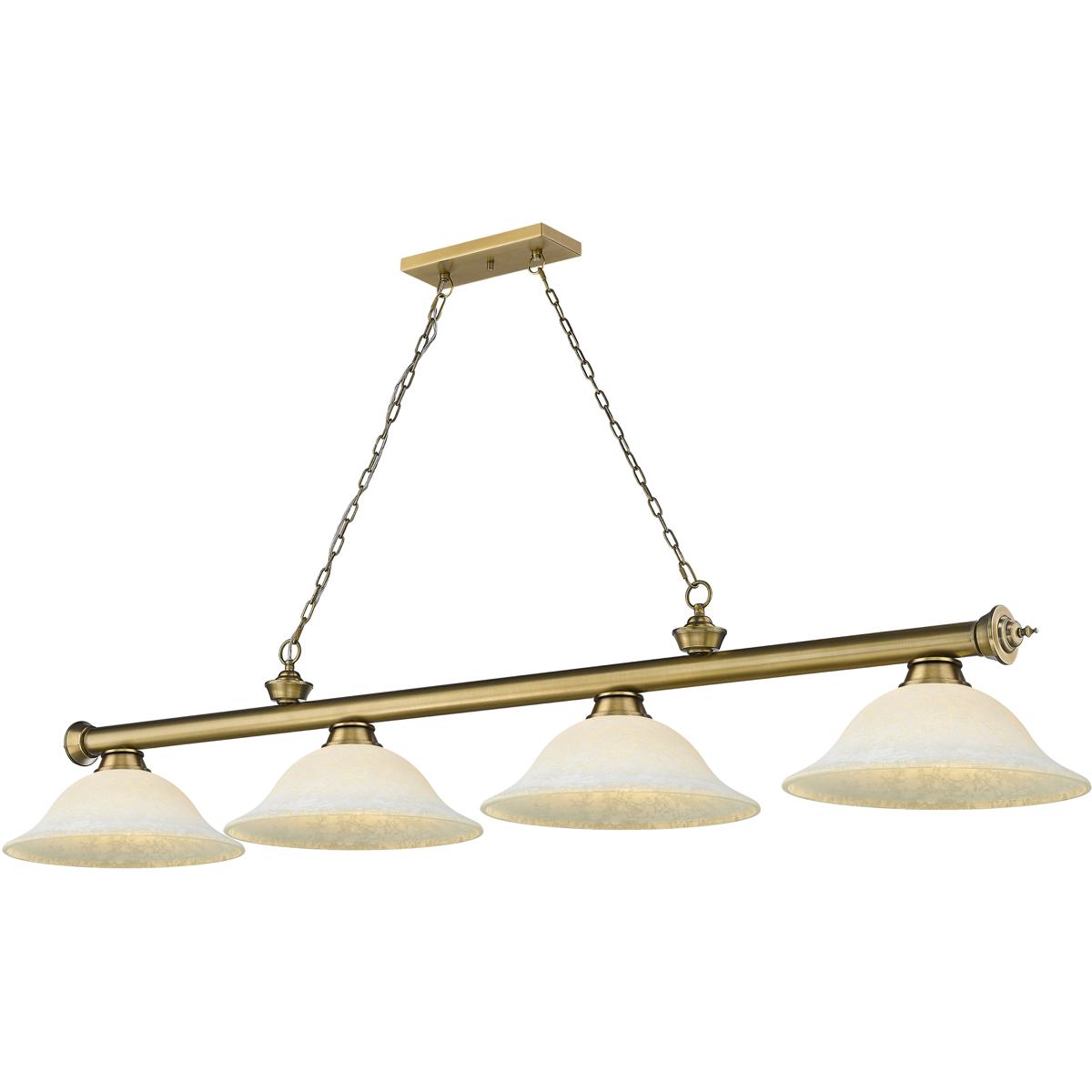 Z-Lite 2306-4RB-WM16 Cordon 4 Light 81.75 inch Rubbed Brass Billiard Ceiling Light in White Mottle Glass