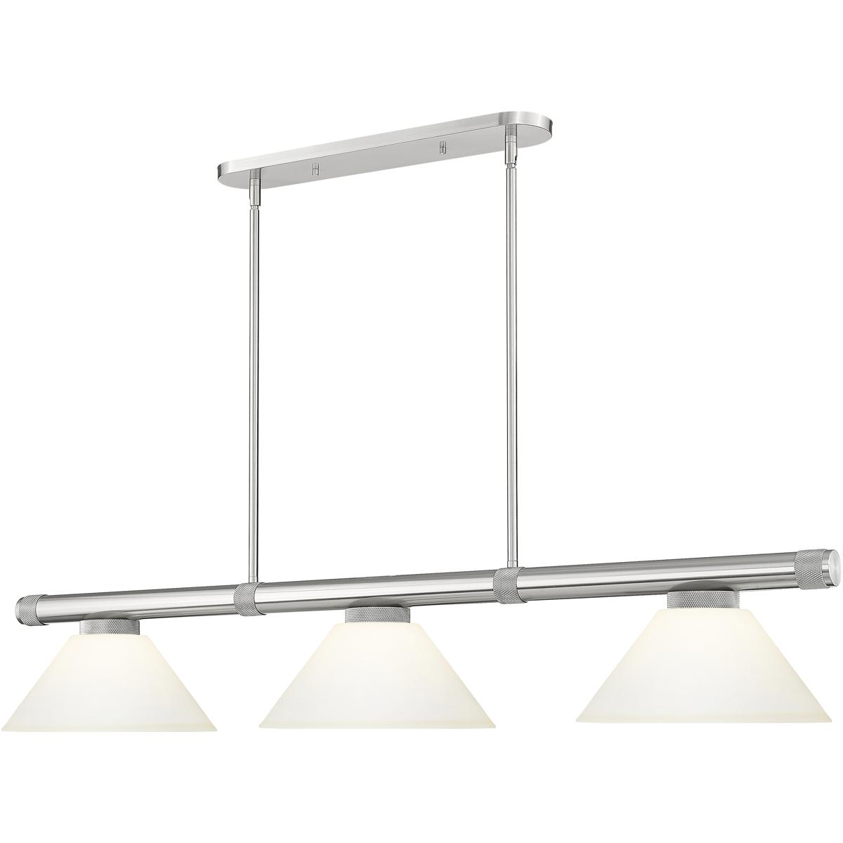 Z-Lite 3050-3BN-AMO14 Vanguard 3 Light 58.5 inch Brushed Nickel Billiard Ceiling Light in Matte Opal Glass