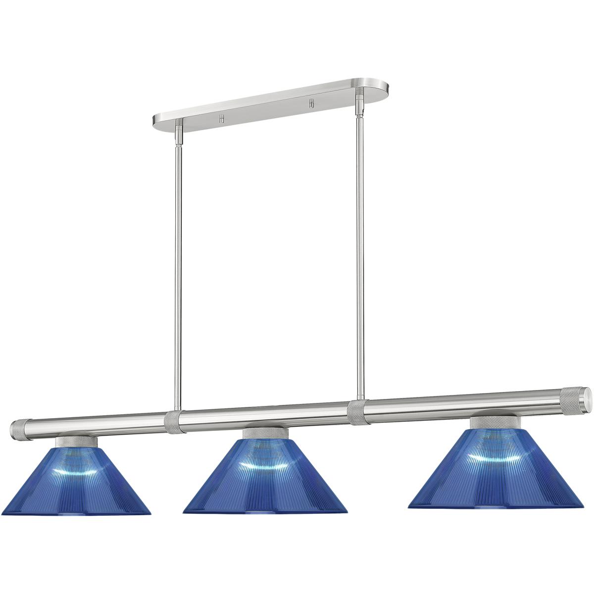 Z-Lite 3050-3BN-ARDB Vanguard 3 Light 58.5 inch Brushed Nickel Billiard Ceiling Light in Dark Blue
