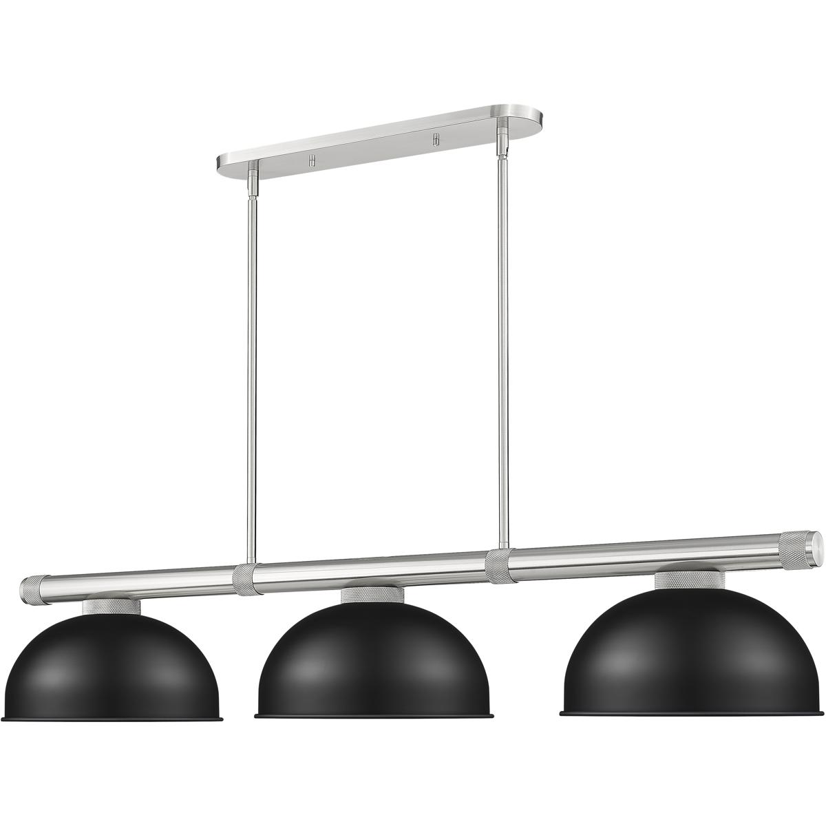 Z-Lite 3050-3BN-D13MB Vanguard 3 Light 58.5 inch Brushed Nickel Billiard Ceiling Light in Matte Black