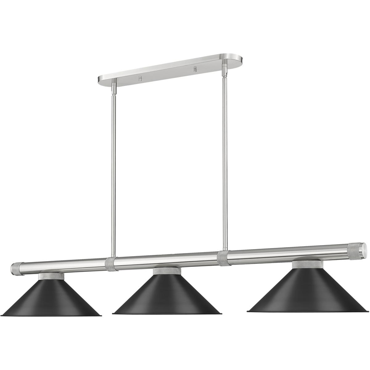 Z-Lite 3050-3BN-MB15 Vanguard 3 Light 58.5 inch Brushed Nickel Billiard Ceiling Light in Matte Black
