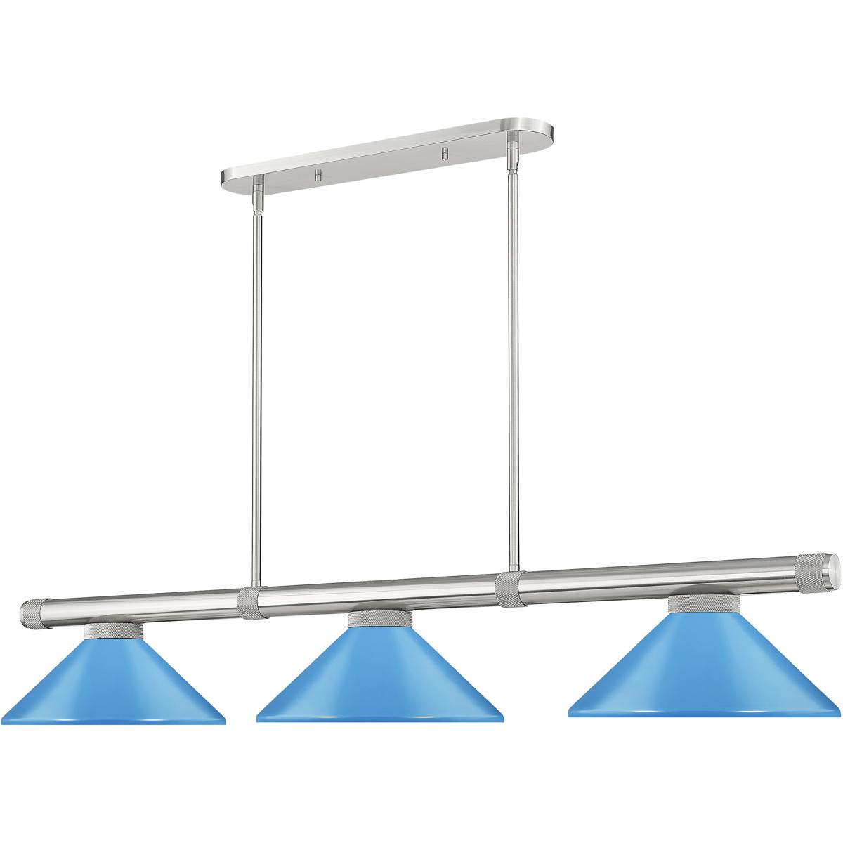Z-Lite 3050-3BN-MEB Vanguard 3 Light 58.5 inch Brushed Nickel Billiard Ceiling Light in Electric Blue