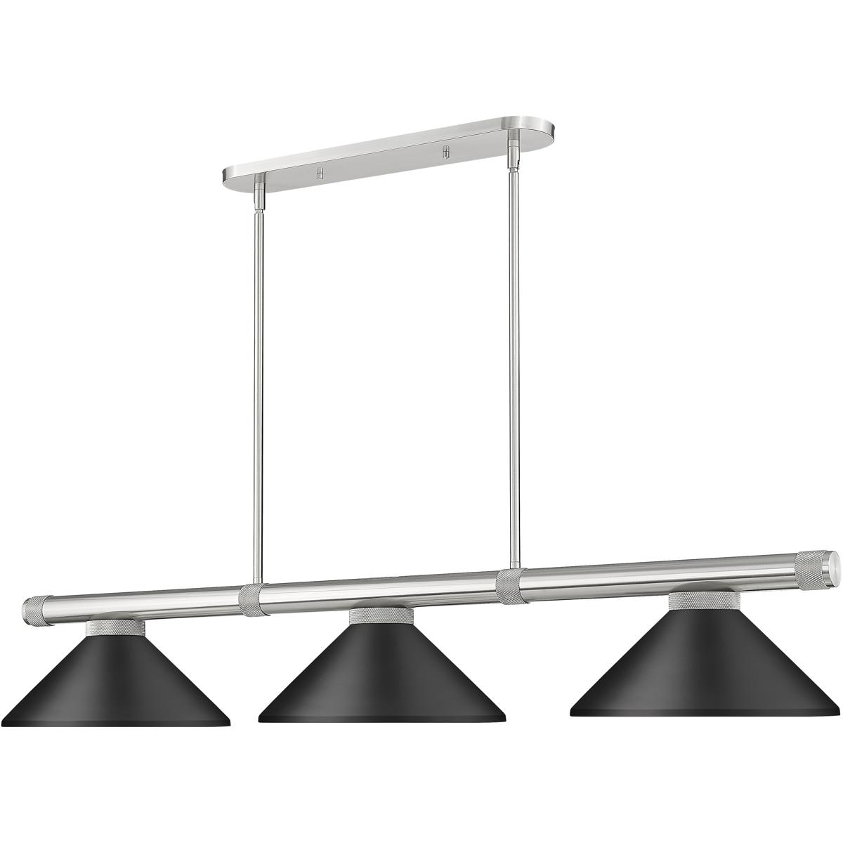 Z-Lite 3050-3BN-MMB Vanguard 3 Light 58.5 inch Brushed Nickel Billiard Ceiling Light in Matte Black