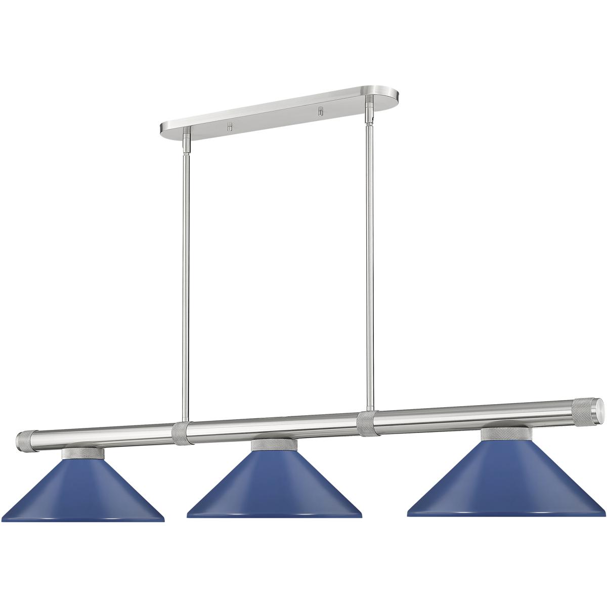 Z-Lite 3050-3BN-MNB Vanguard 3 Light 58.5 inch Brushed Nickel Billiard Ceiling Light in Navy Blue