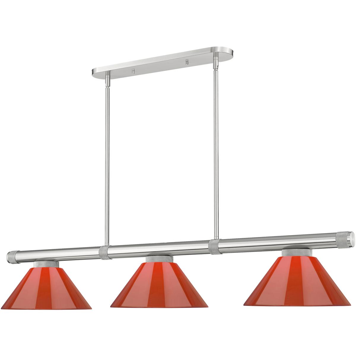 Z-Lite 3050-3BN-PRD Vanguard 3 Light 58.5 inch Brushed Nickel Billiard Ceiling Light in Red