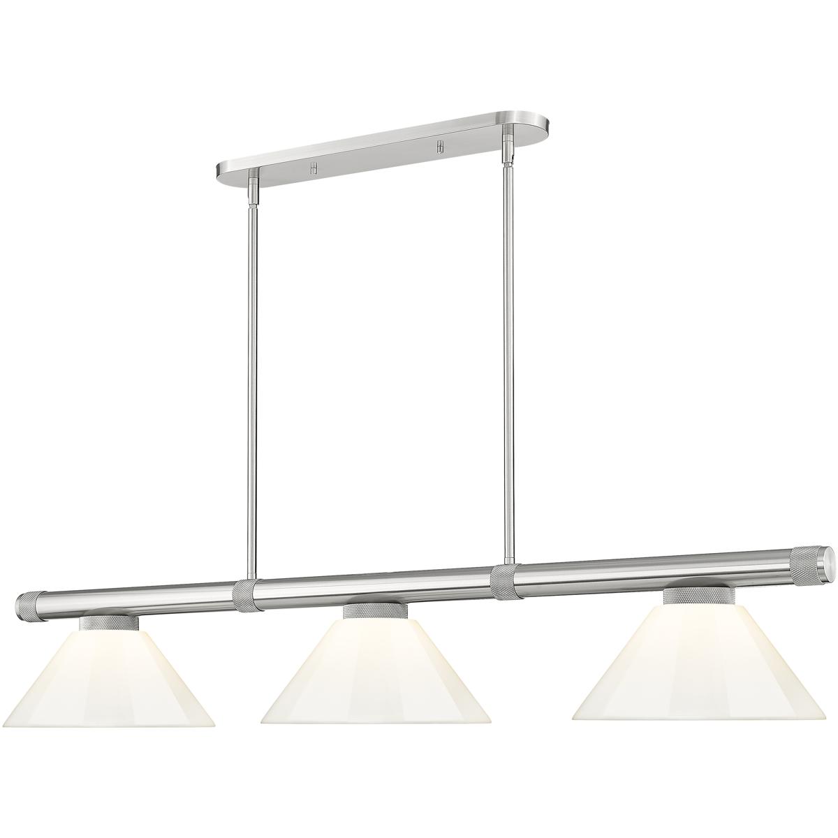 Z-Lite 3050-3BN-PWH Vanguard 3 Light 58.5 inch Brushed Nickel Billiard Ceiling Light in White