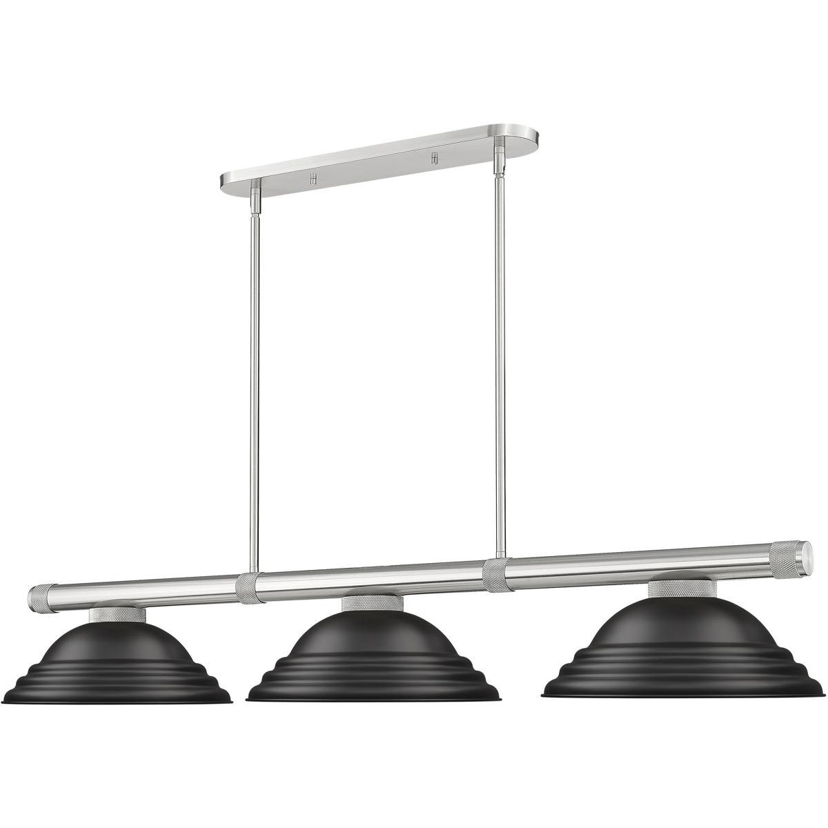 Z-Lite 3050-3BN-SMB Vanguard 3 Light 58.75 inch Brushed Nickel Billiard Ceiling Light in Matte Black