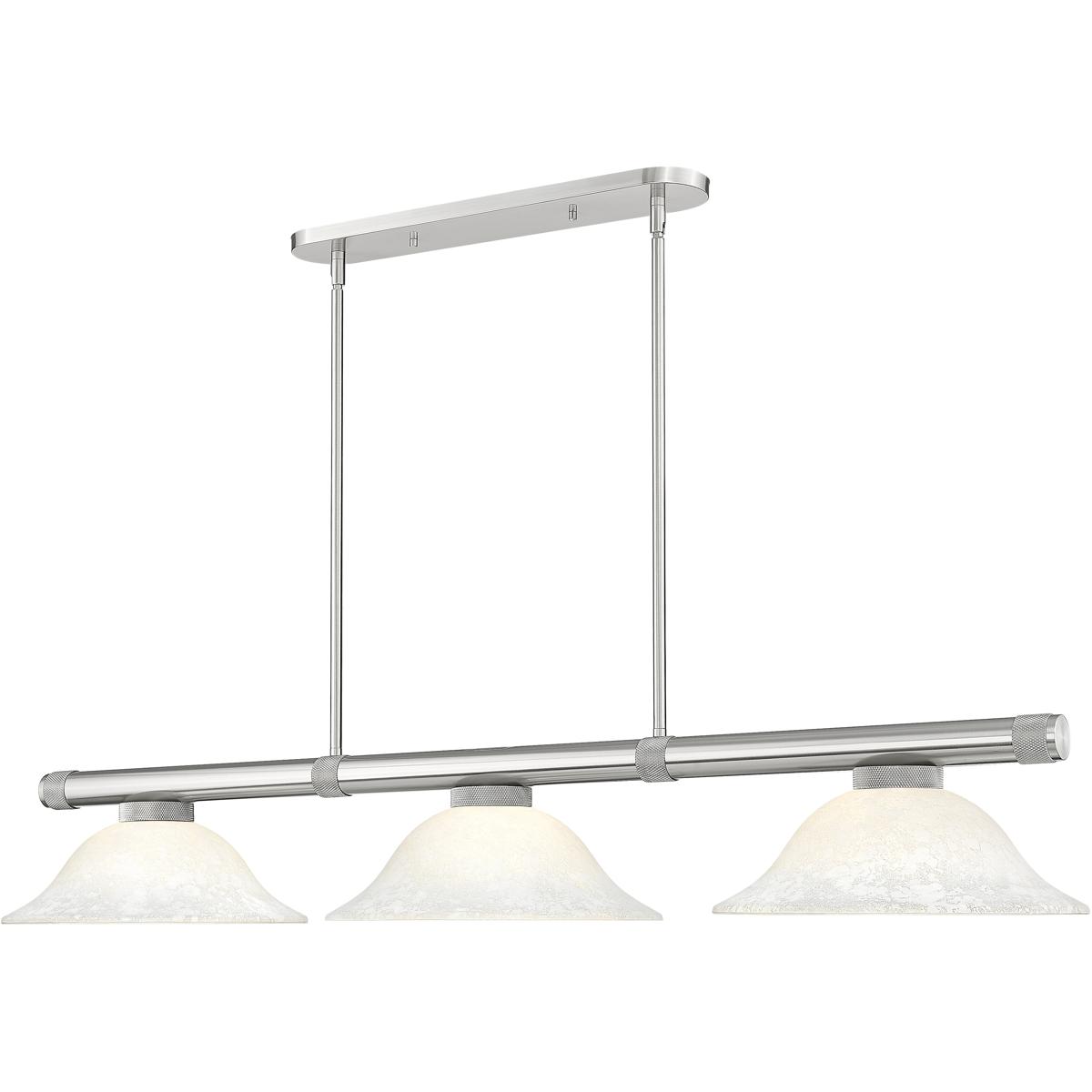 Z-Lite 3050-3BN-WM16 Vanguard 3 Light 58.5 inch Brushed Nickel Billiard Ceiling Light in White Mottle Glass
