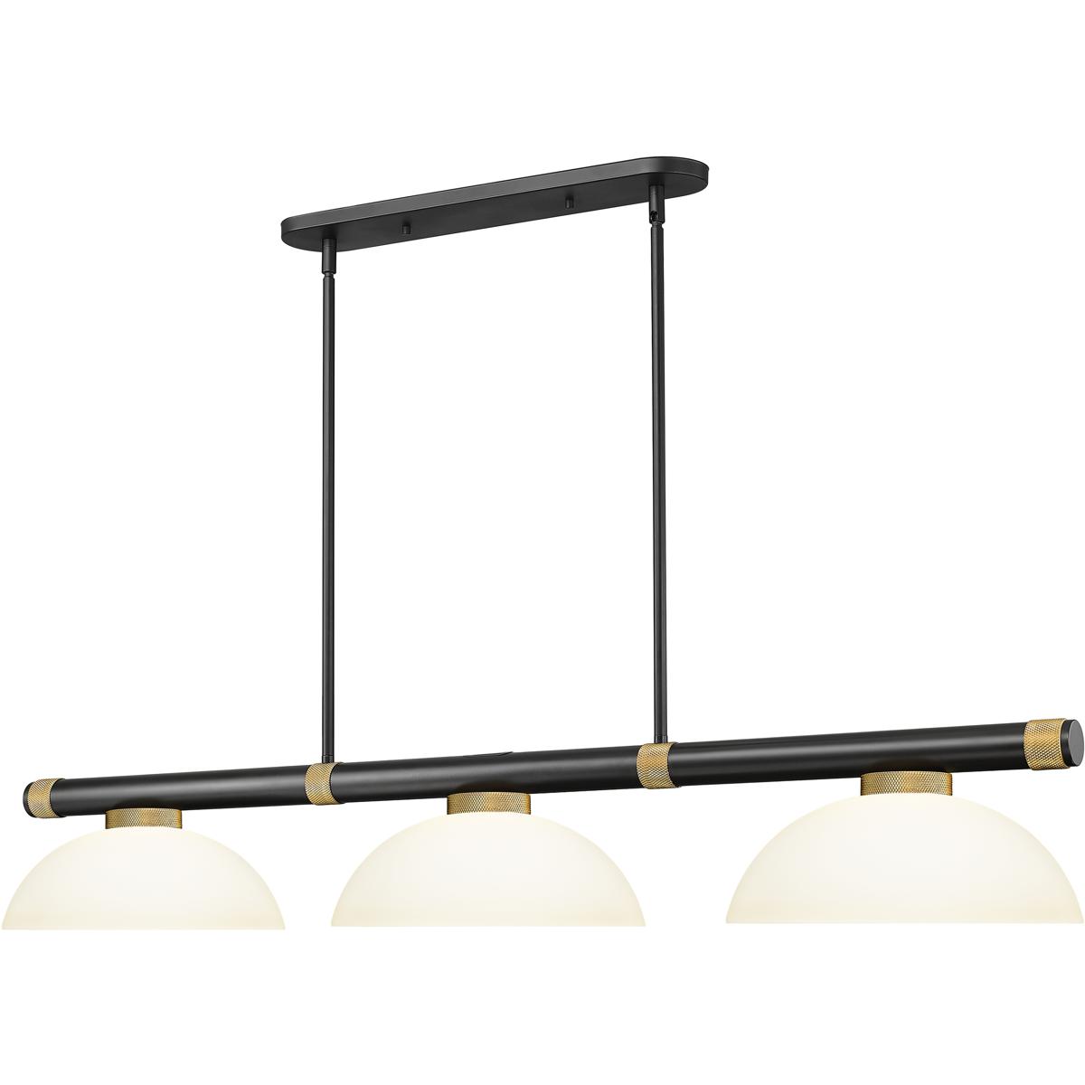 Z-Lite 3050-3MB-RB-DMO14 Vanguard 3 Light 58.5 inch Matte Black and Rubbed Brass Billiard Ceiling Light in Matte Opal Glass