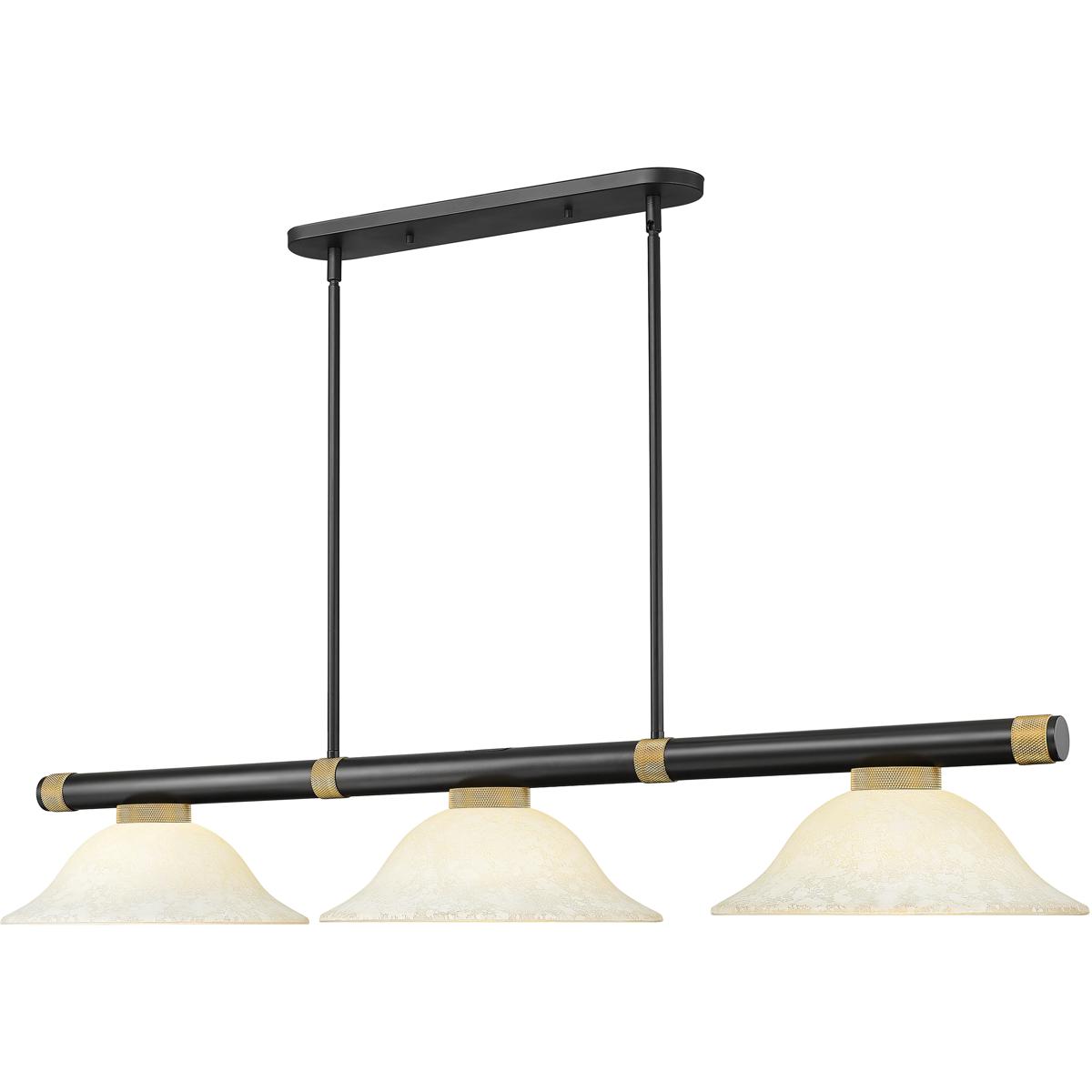 Z-Lite 3050-3MB-RB-GM16 Vanguard 3 Light 58.5 inch Matte Black and Rubbed Brass Billiard Ceiling Light in Golden Mottle Glass