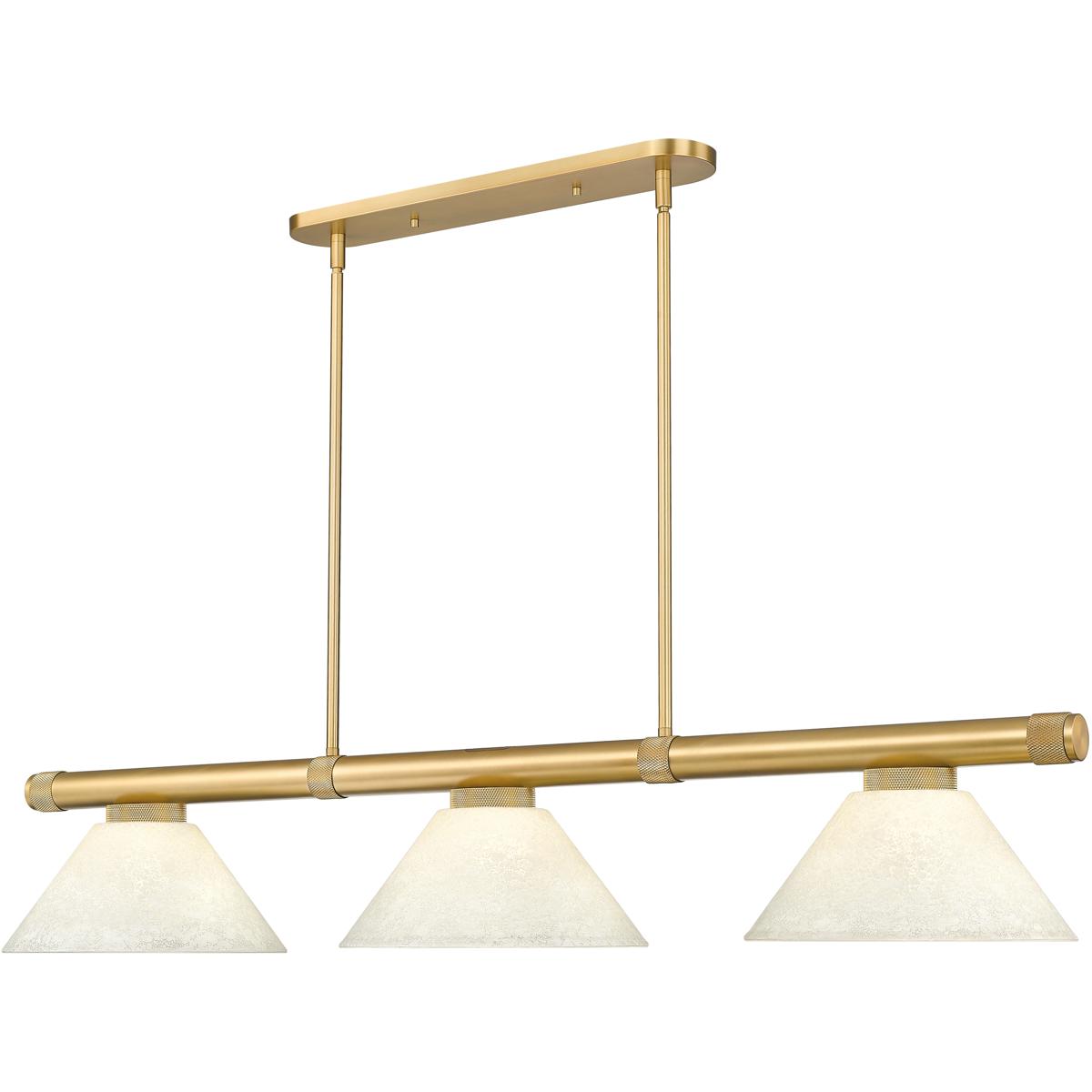 Z-Lite 3050-3RB-AGM14 Vanguard 3 Light 58.5 inch Rubbed Brass Billiard Ceiling Light in Golden Mottle Glass