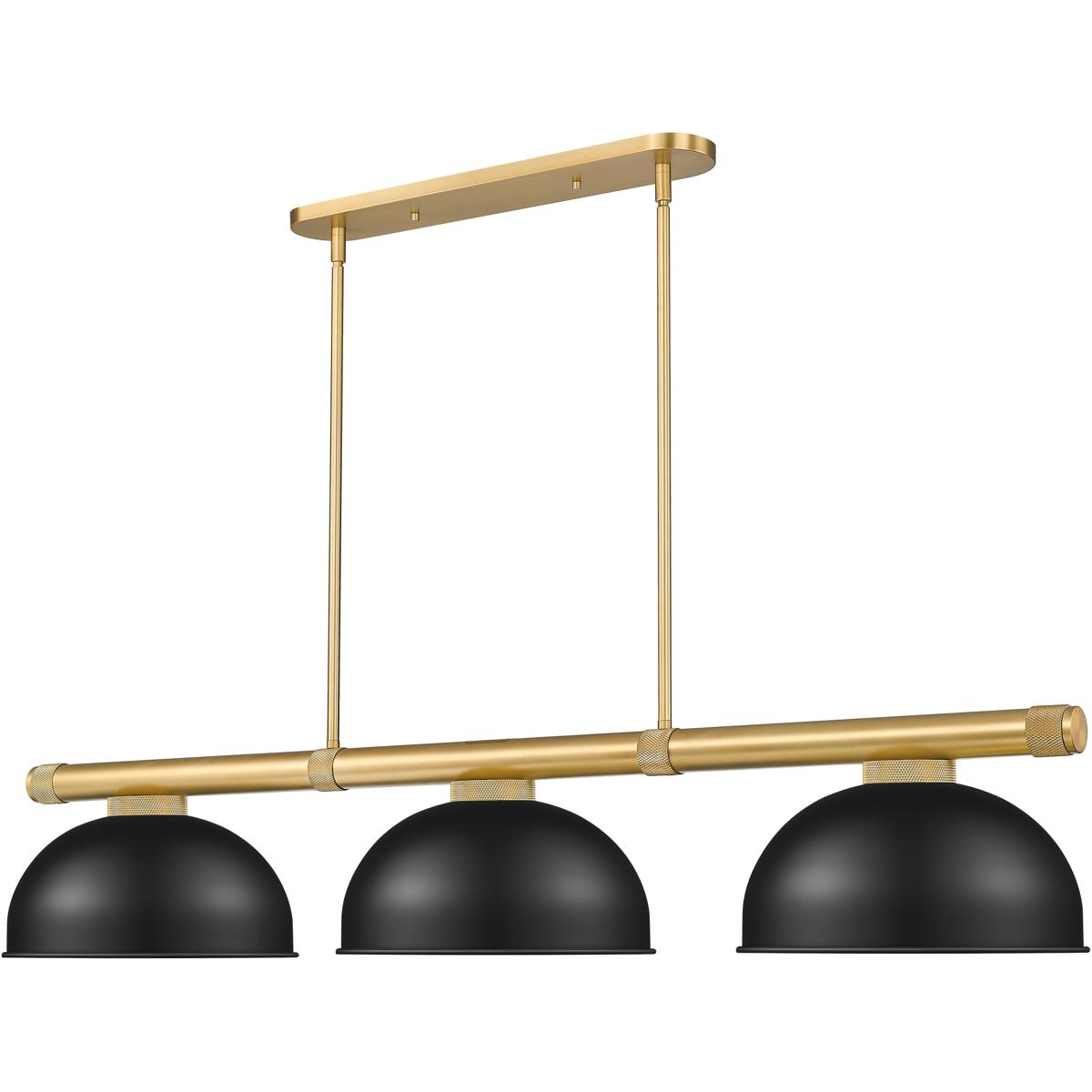 Z-Lite 3050-3RB-D13MB Vanguard 3 Light 58.5 inch Rubbed Brass Billiard Ceiling Light in Matte Black