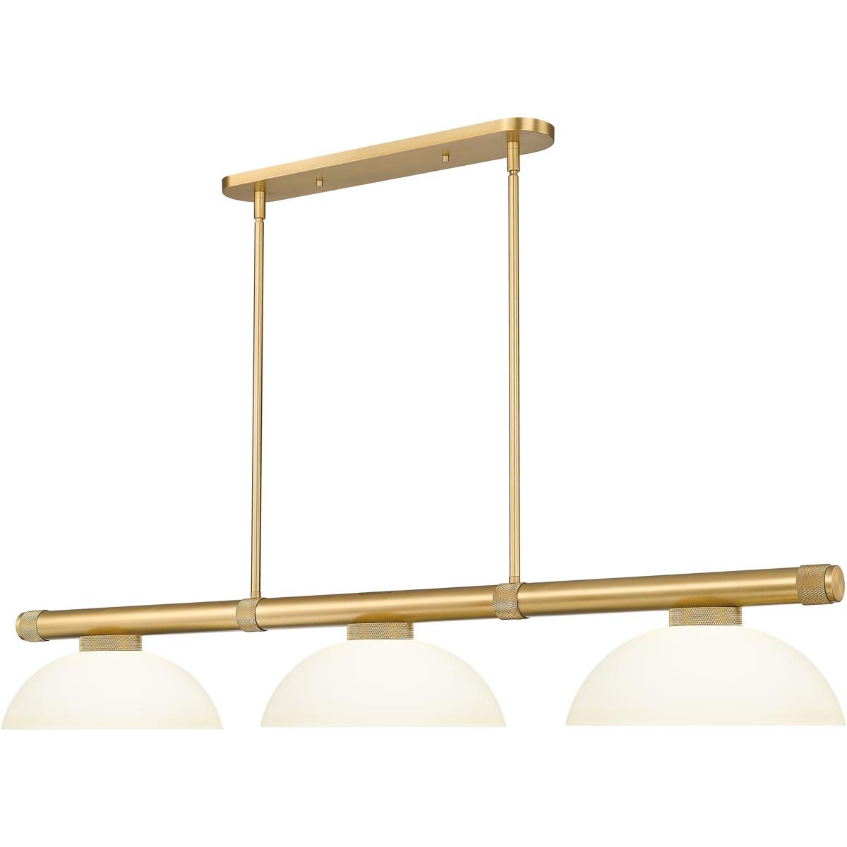 Z-Lite 3050-3RB-DMO14 Vanguard 3 Light 58.5 inch Rubbed Brass Billiard Ceiling Light in Matte Opal Glass