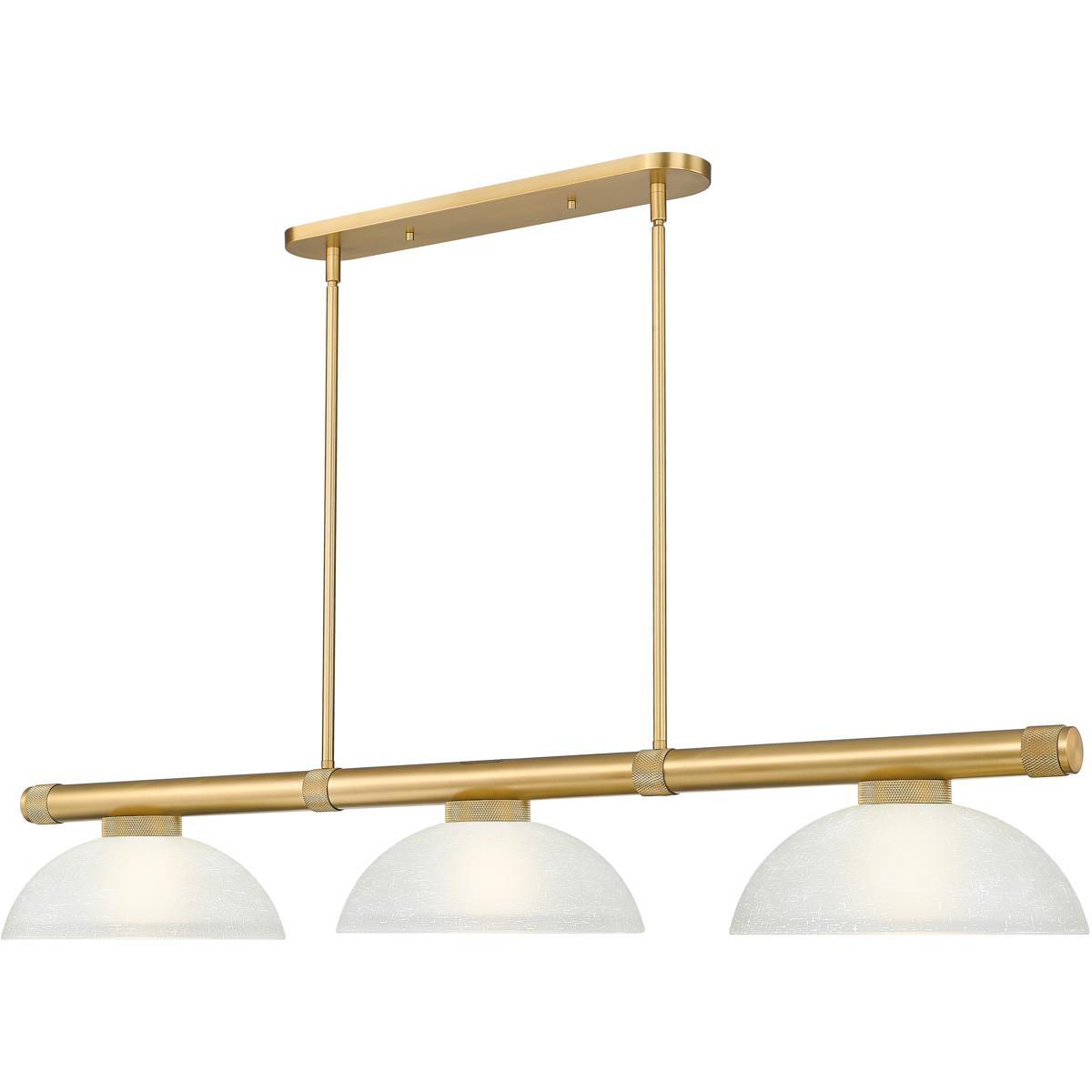 Z-Lite 3050-3RB-DWL14 Vanguard 3 Light 58.5 inch Rubbed Brass Billiard Ceiling Light in White Linen Glass