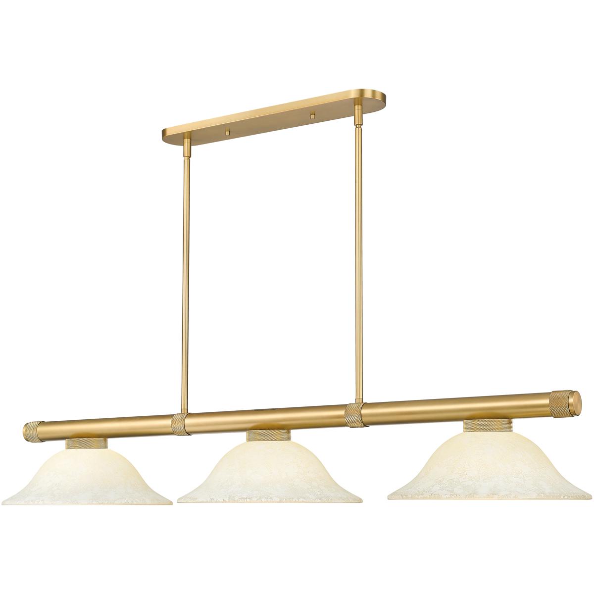 Z-Lite 3050-3RB-GM16 Vanguard 3 Light 58.5 inch Rubbed Brass Billiard Ceiling Light in Golden Mottle Glass