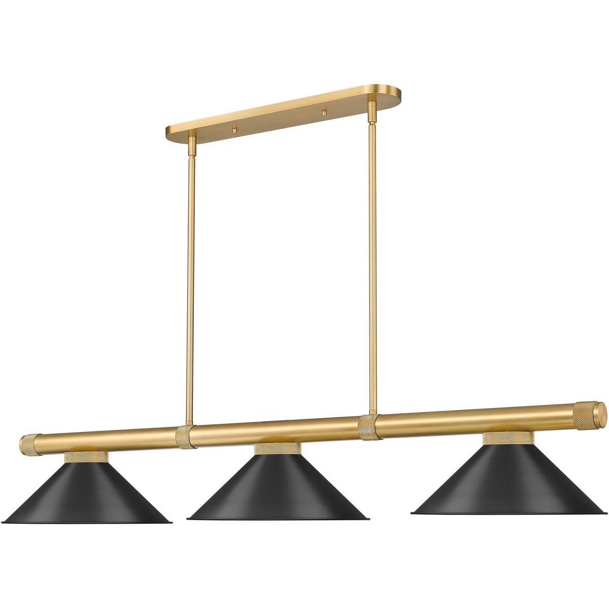 Z-Lite 3050-3RB-MB15 Vanguard 3 Light 58.5 inch Rubbed Brass Billiard Ceiling Light in Matte Black