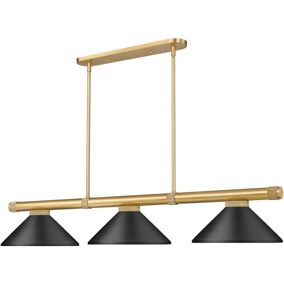 Z-Lite 3050-3RB-MMB Vanguard 3 Light 58.5 inch Rubbed Brass Billiard Ceiling Light in Matte Black