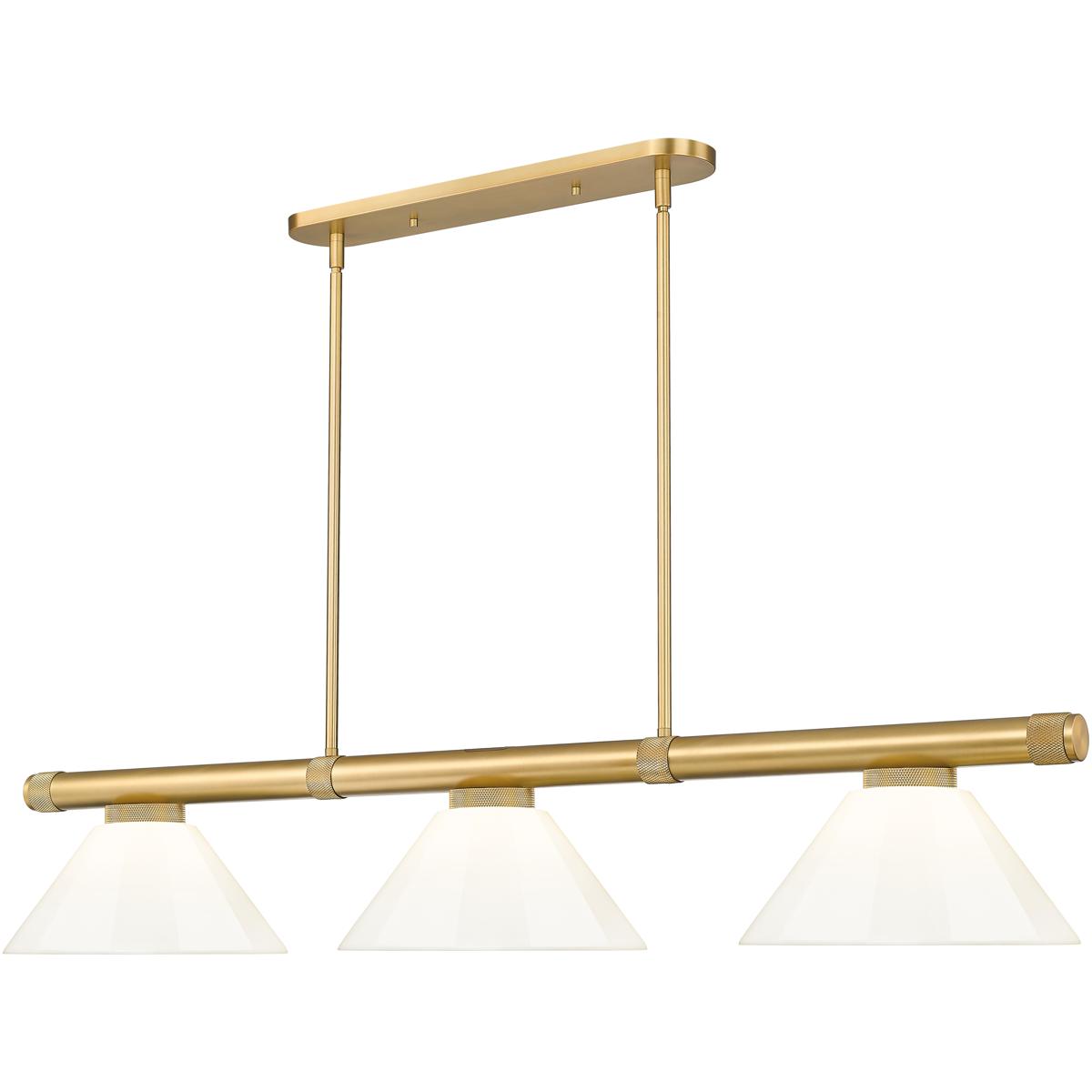 Z-Lite 3050-3RB-PWH Vanguard 3 Light 58.5 inch Rubbed Brass Billiard Ceiling Light in White