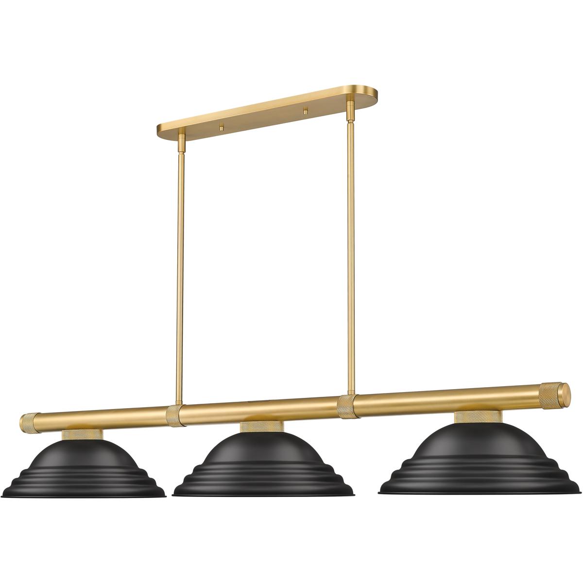 Z-Lite 3050-3RB-SMB Vanguard 3 Light 58.75 inch Rubbed Brass Billiard Ceiling Light in Matte Black