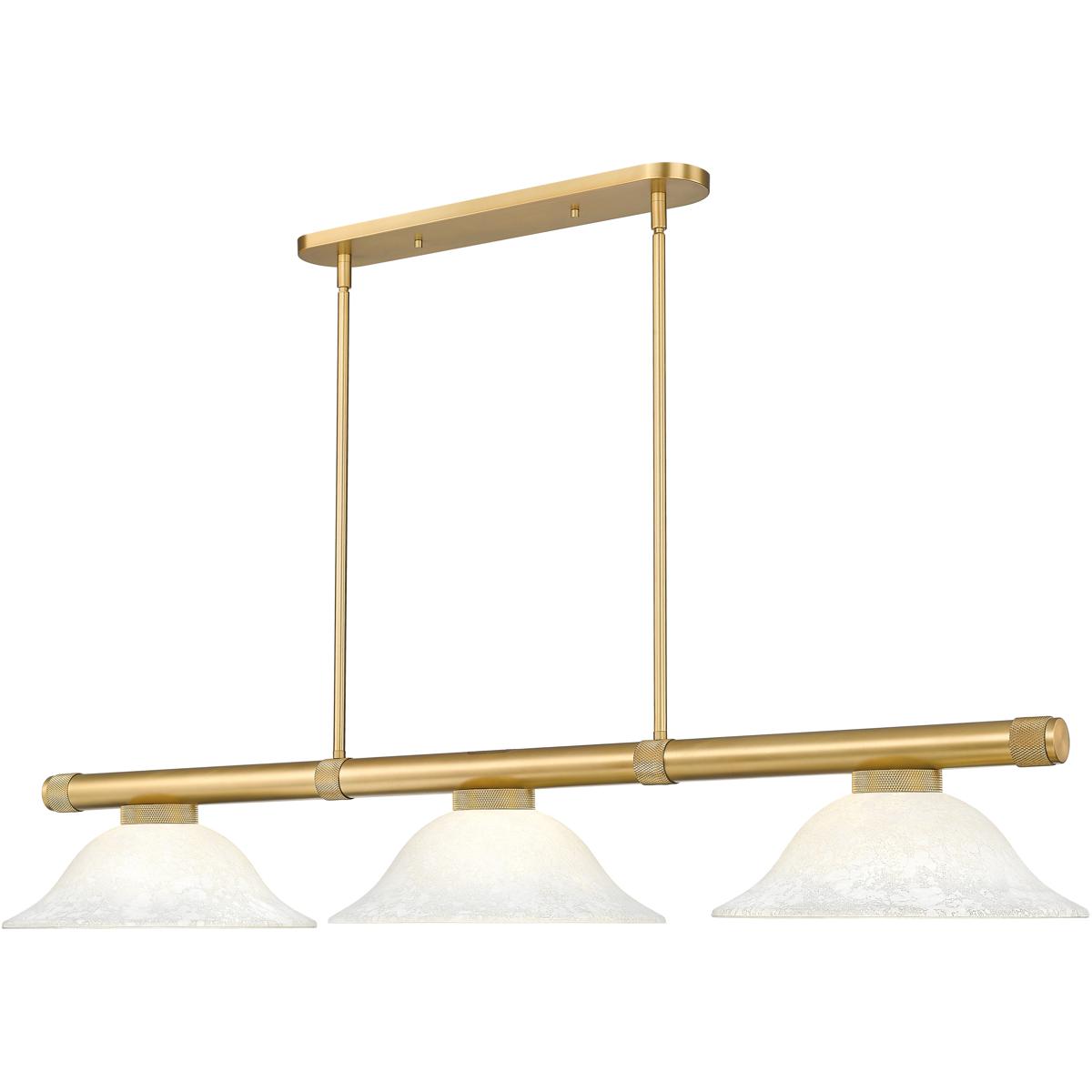 Z-Lite 3050-3RB-WM16 Vanguard 3 Light 58.5 inch Rubbed Brass Billiard Ceiling Light in White Mottle Glass