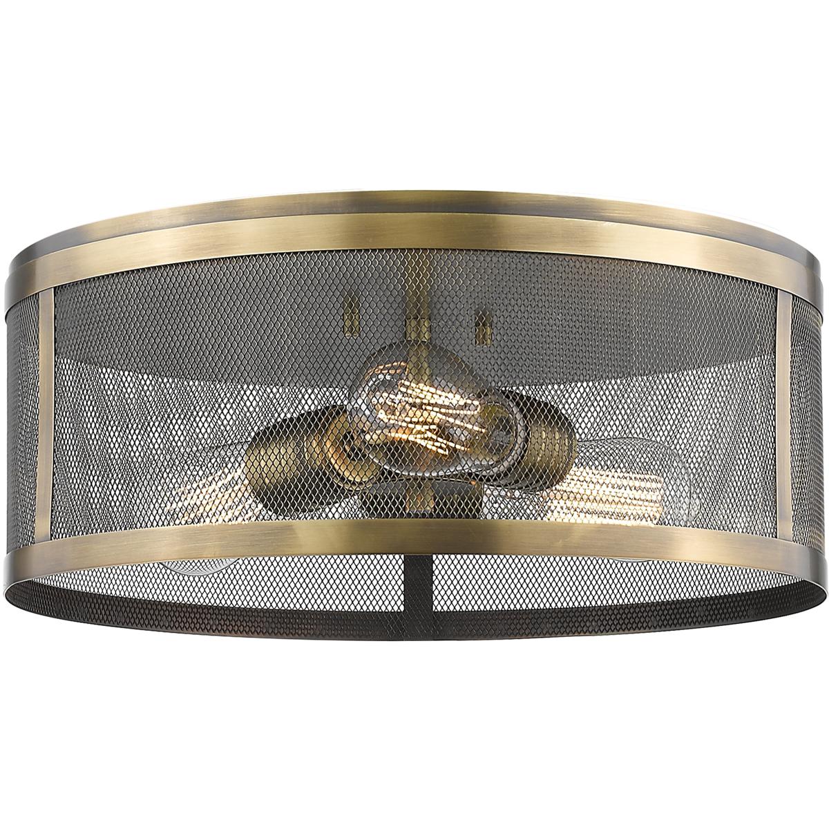 Z-Lite 331F14-NB Meshsmith 3 Light 14.88 inch Natural Brass Flush Mount Ceiling Light in Natural Brass Steel