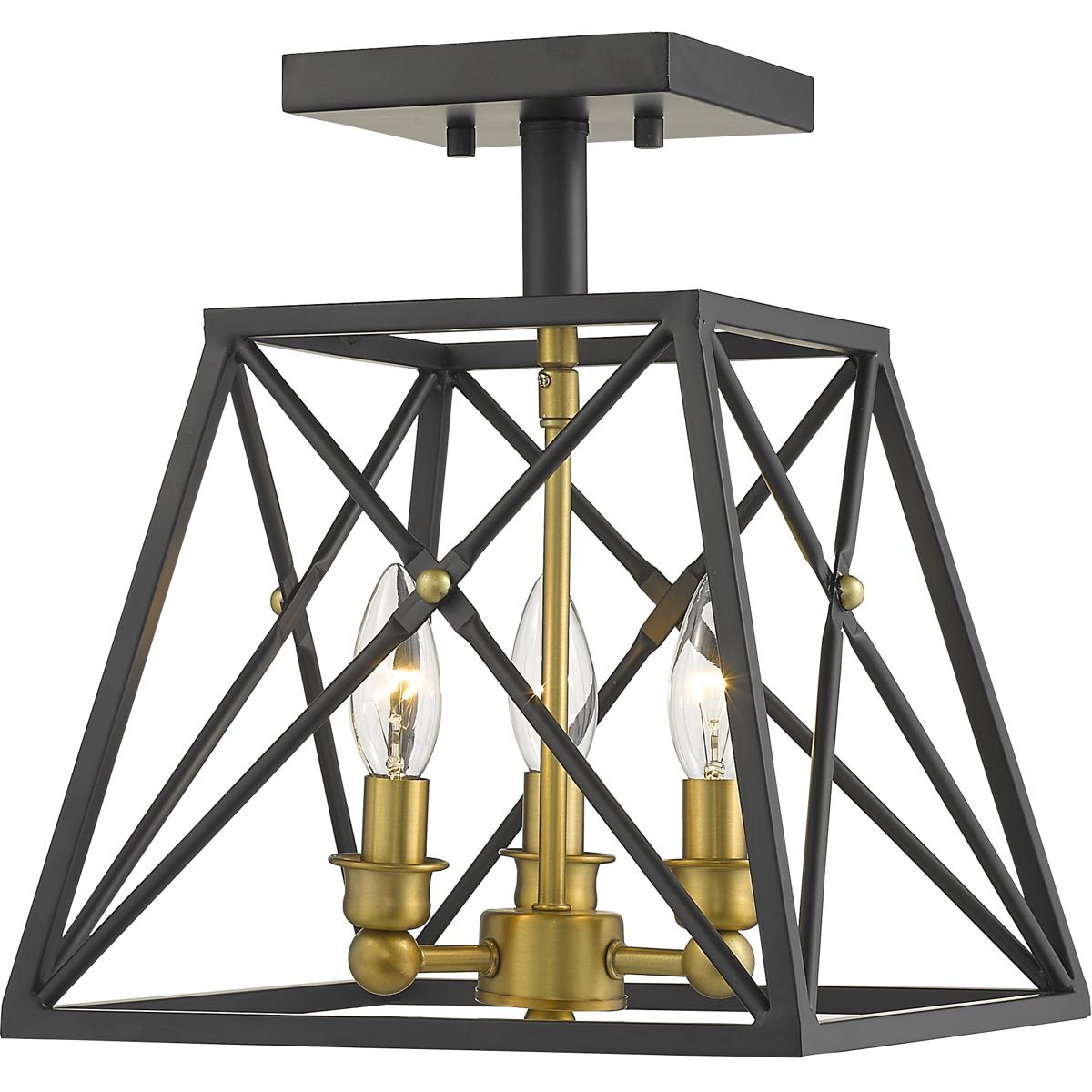 Z-Lite 447SF-MB-OBR Trestle 3 Light 11 inch Matte Black and Olde Brass Semi Flush Mount Ceiling Light in 4