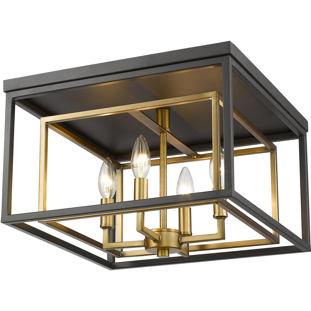 Z-Lite 457F-OBR-BRZ Euclid 4 Light 15 inch Olde Brass and Bronze Flush Mount Ceiling Light