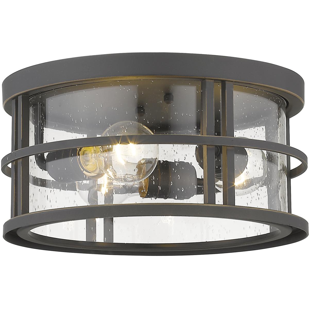 Jordan 3 Light Outdoor Flush Ceiling Mount Fixture, Oil Rubbed Bronze And Clear Seedy