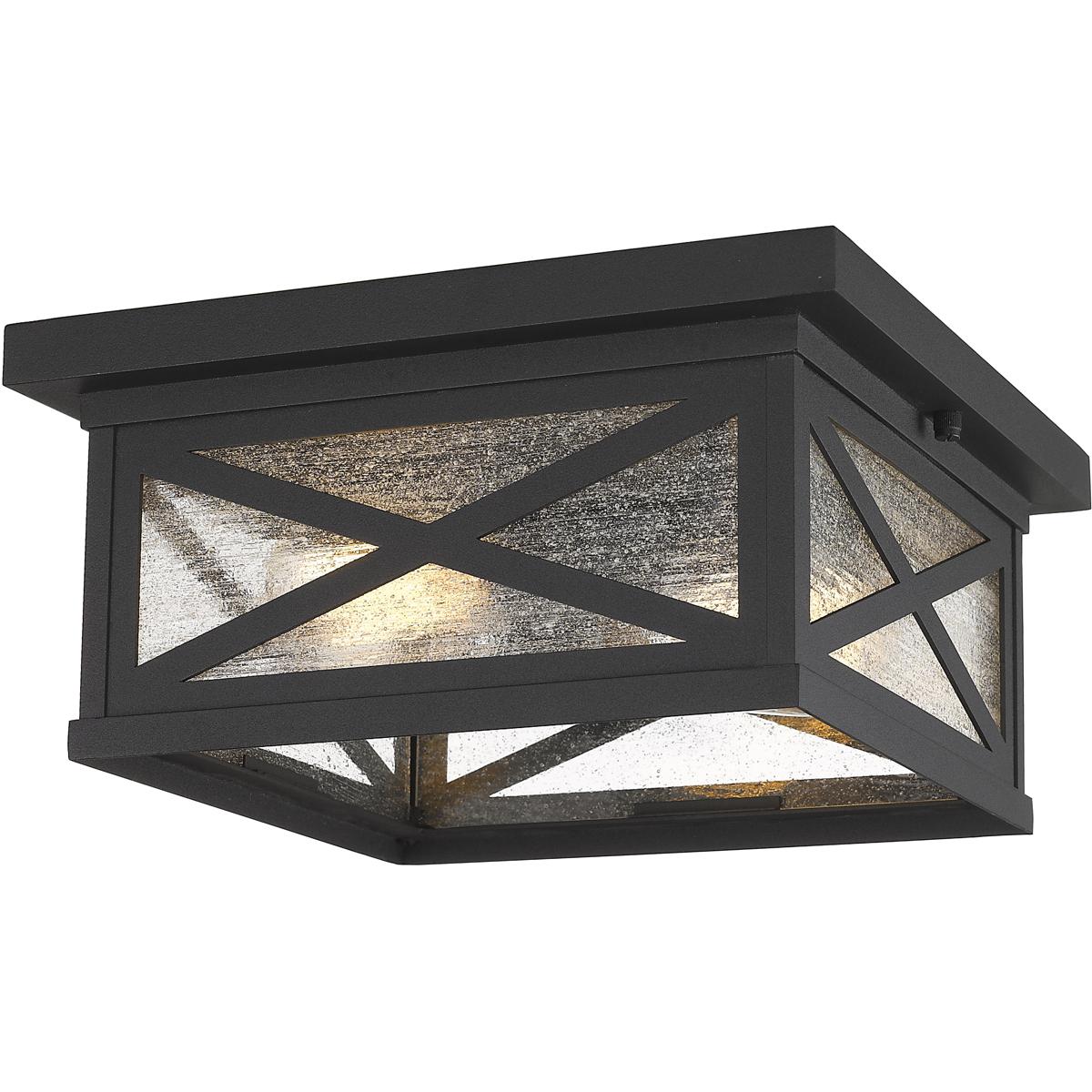 Brookside 2 Light Outdoor Flush Ceiling Mount Fixture, Black And Clear Seedy