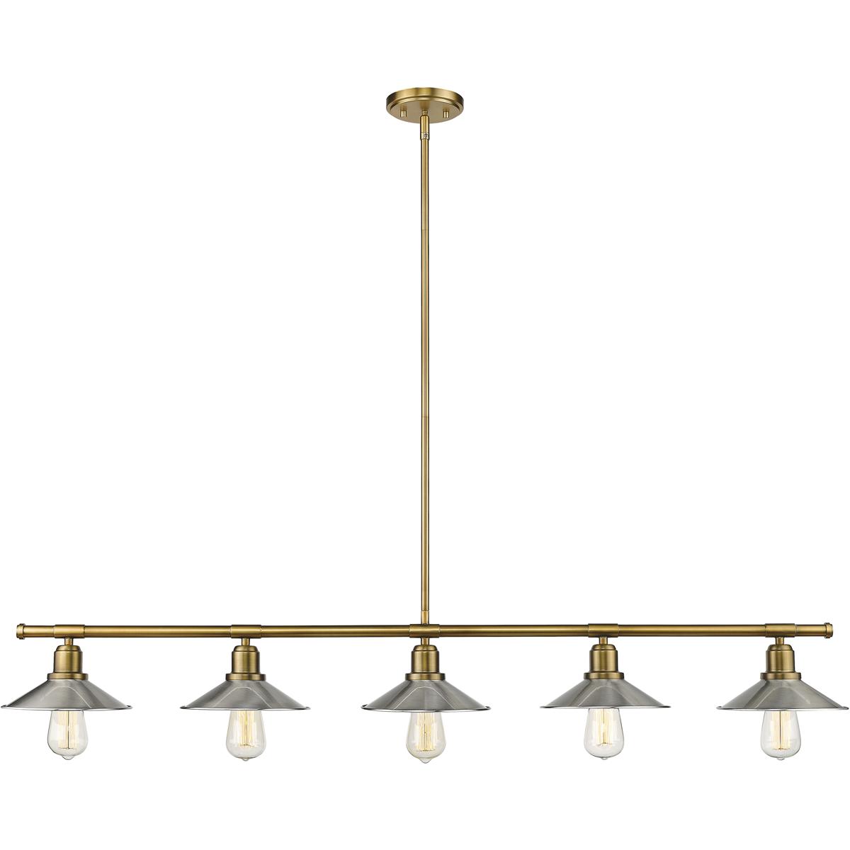 Z-Lite 613-5L-FB+BN Casa 5 Light 51.5 inch Factory Brass Linear Chandelier Ceiling Light in Brushed Nickel Steel