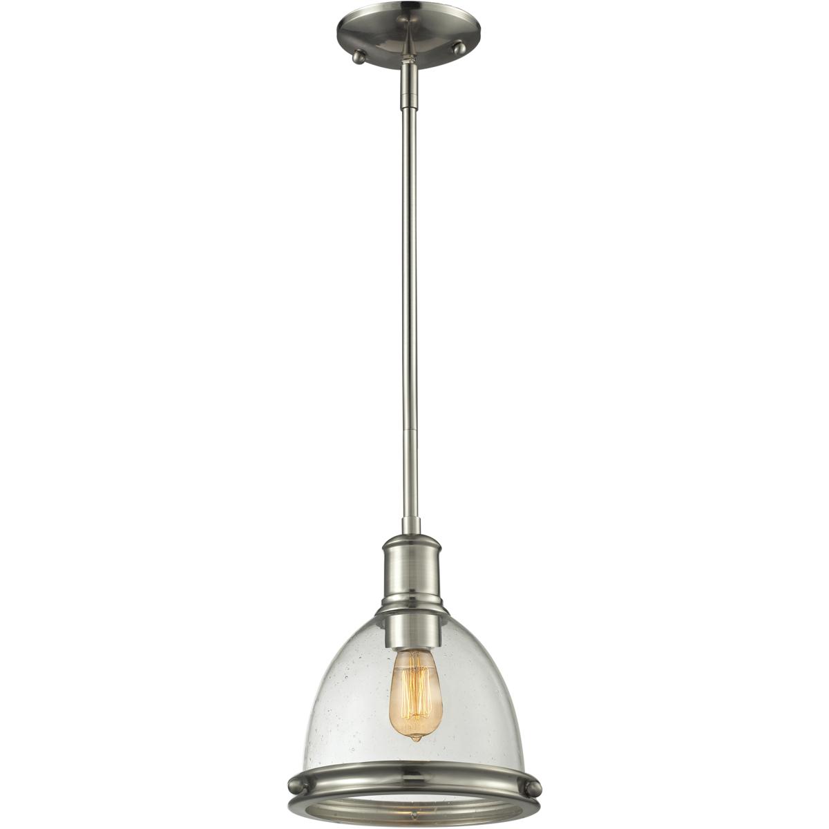 Z-Lite 718MP-BN Mason 1 Light 8 inch Brushed Nickel Pendant Ceiling Light in Clear Seedy Glass