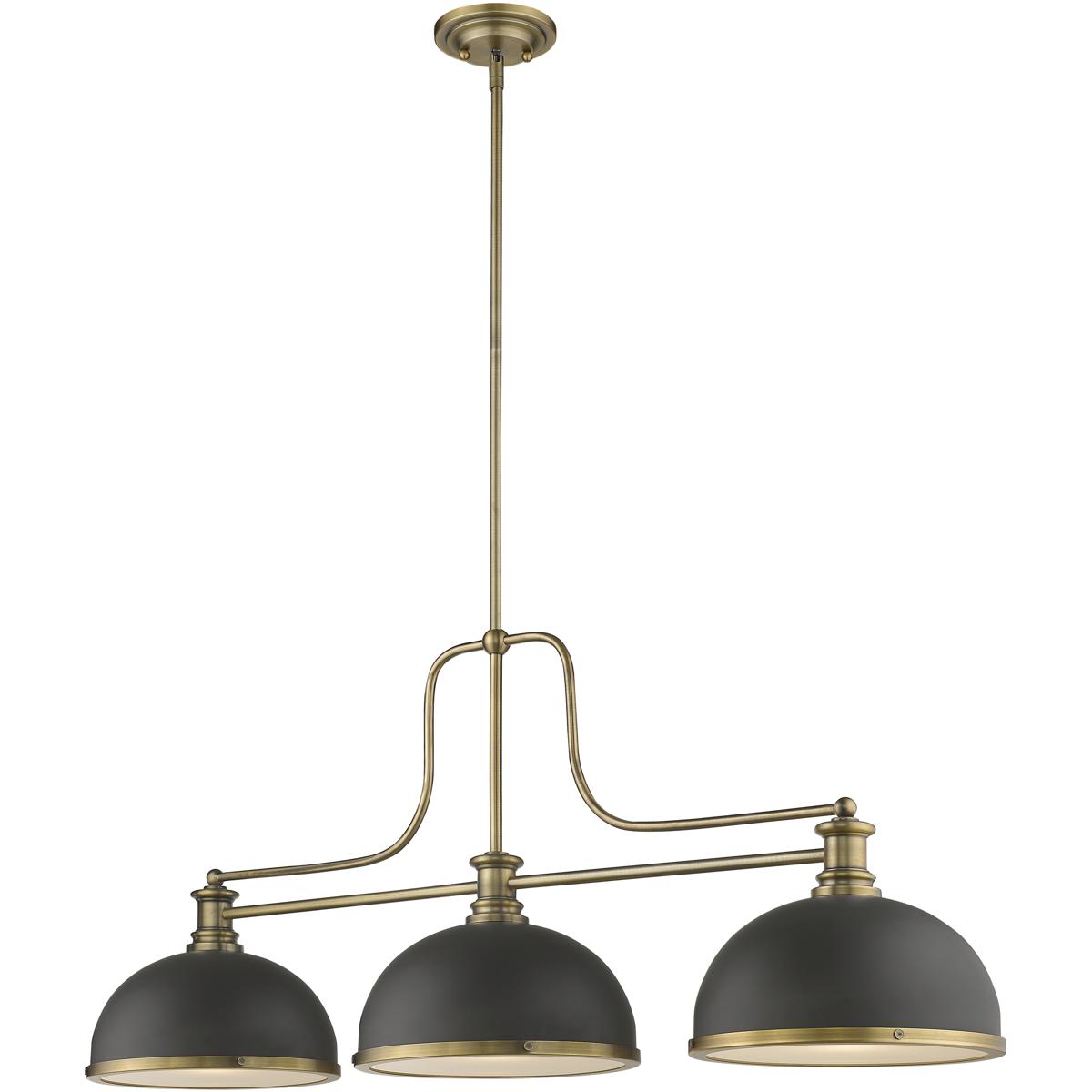 Z-Lite 725-3HBR-D12BRZ+HBR Melange 3 Light 52 inch Heritage Brass Billiard Ceiling Light in Bronze and Heritage Brass Metal and Glass