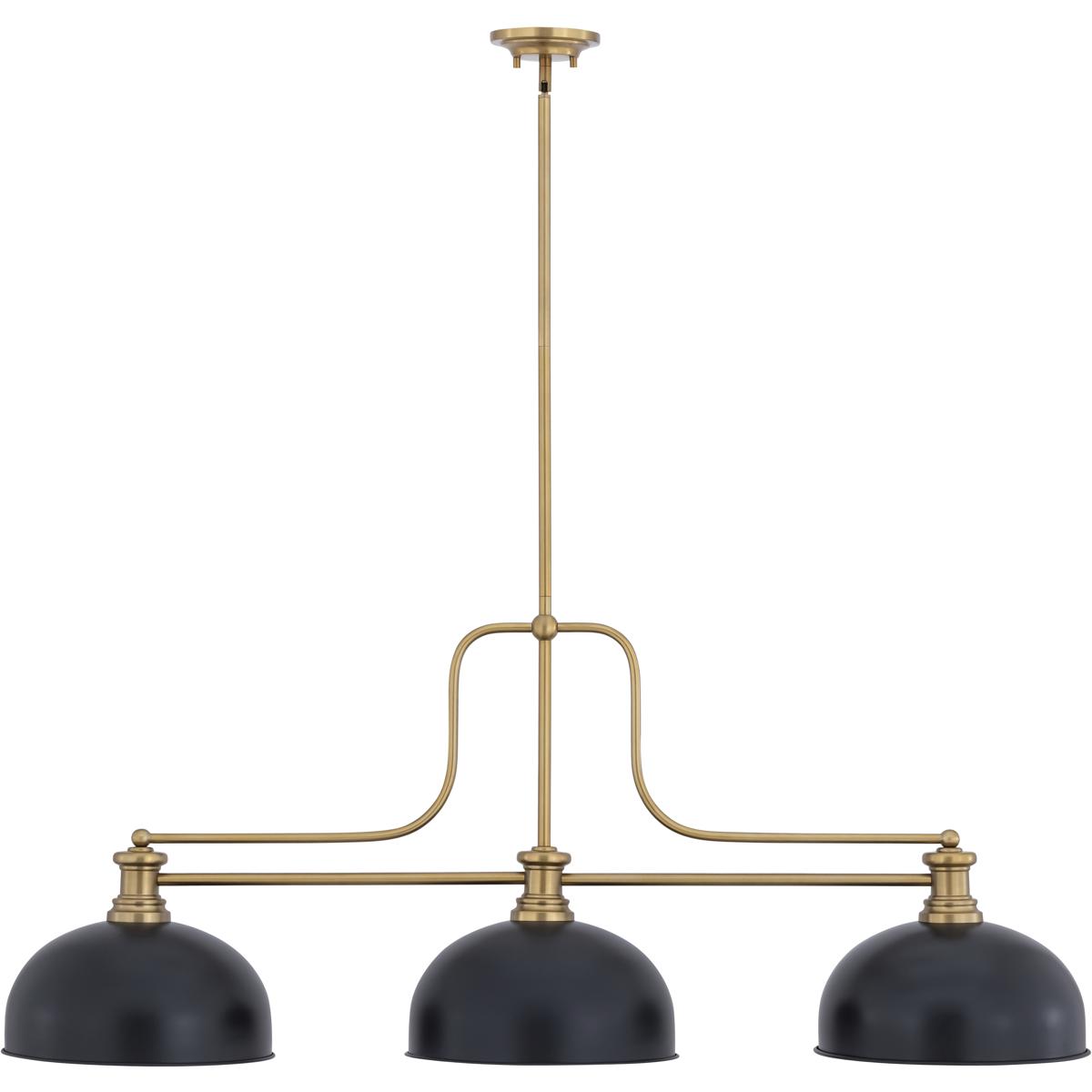 Z-Lite 725-3HBR-D13MB Melange 3 Light 52 inch Heritage Brass Billiard Ceiling Light in Matte Black