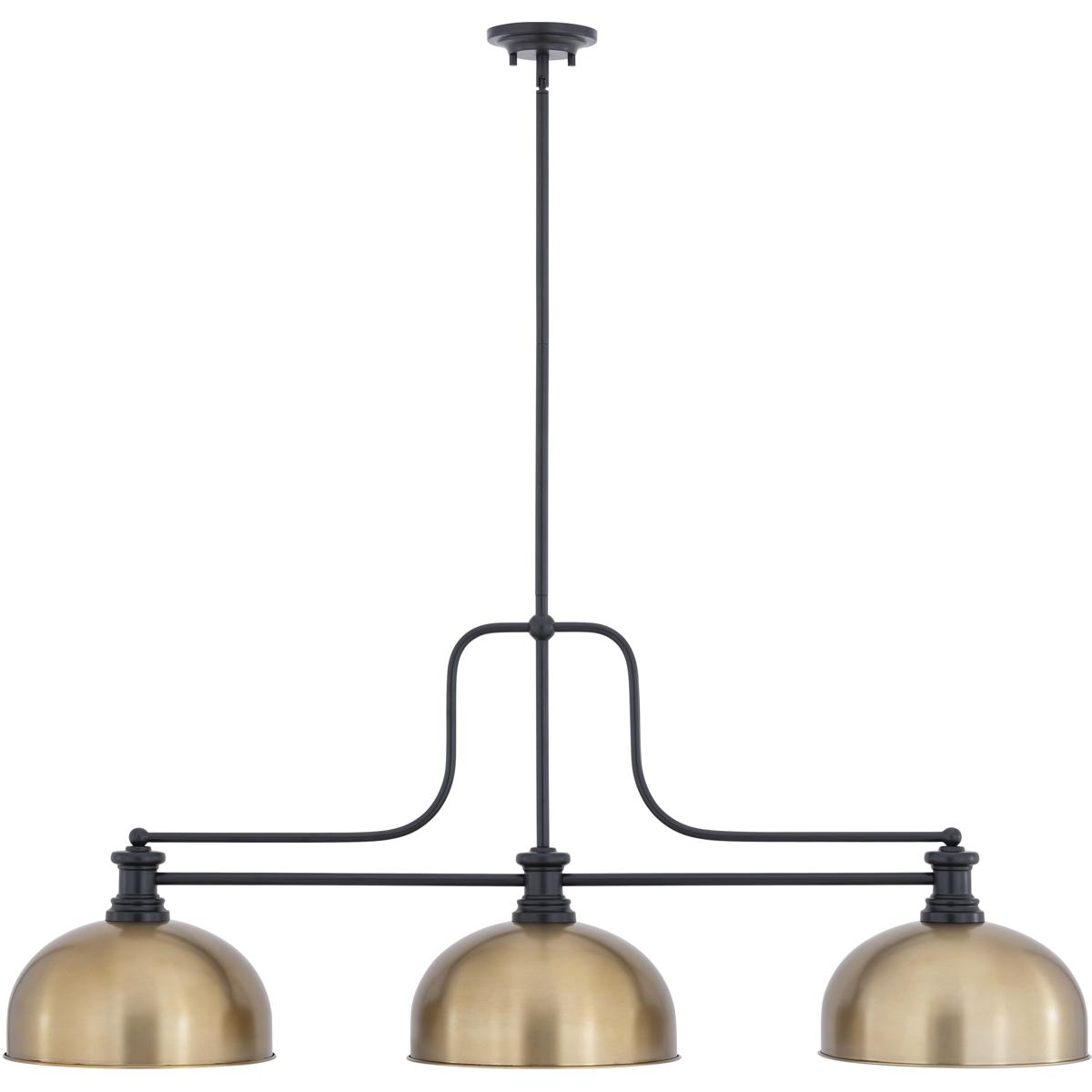 Z-Lite 725-3MB-D13HBR Melange 3 Light 52 inch Matte Black Billiard Ceiling Light in Heritage Brass Metal and Glass