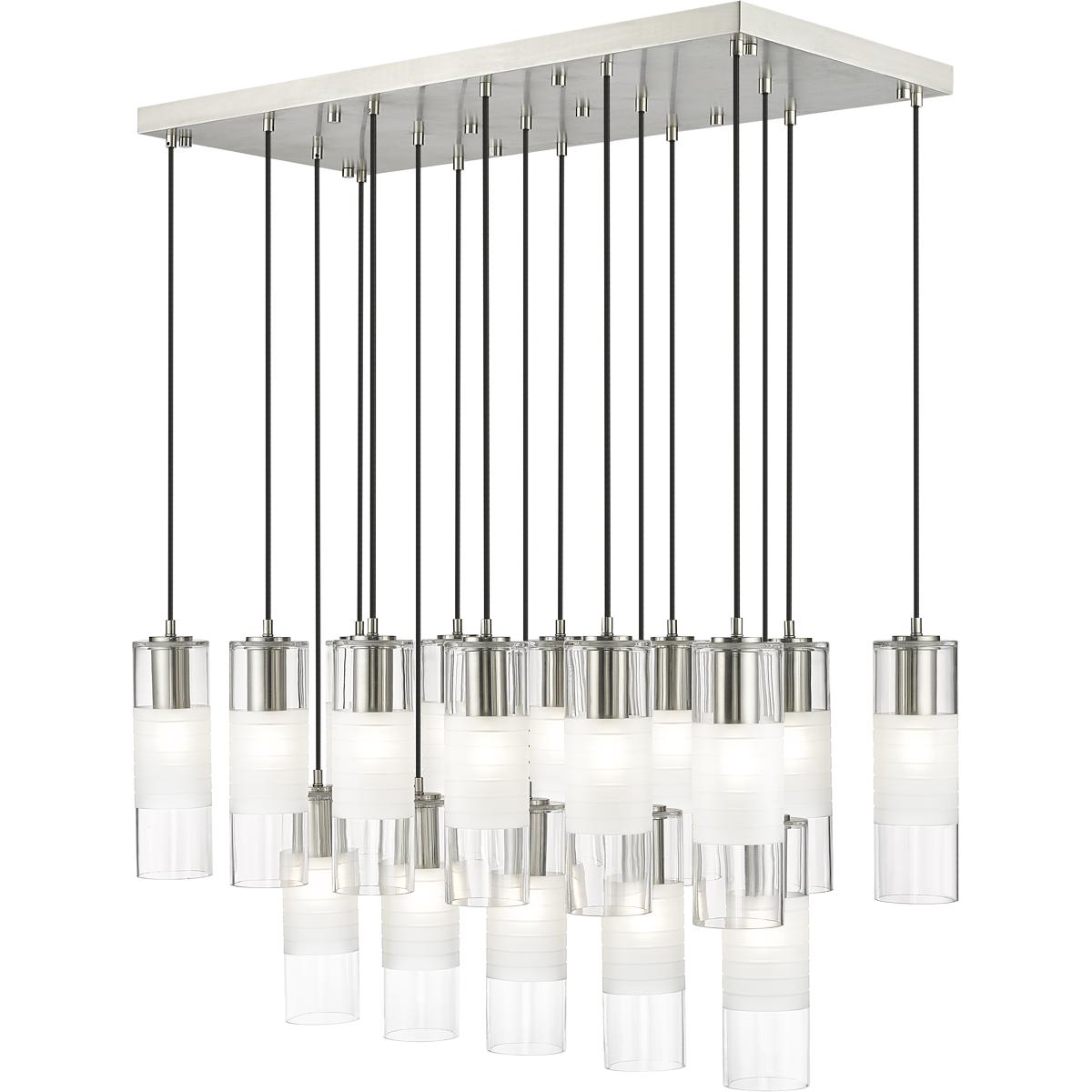 Alton Linear Chandelier, 17-Light, 18 In.W x 42 In.L x 14.25 In.H, Brushed Nickel/Clear+Frosted