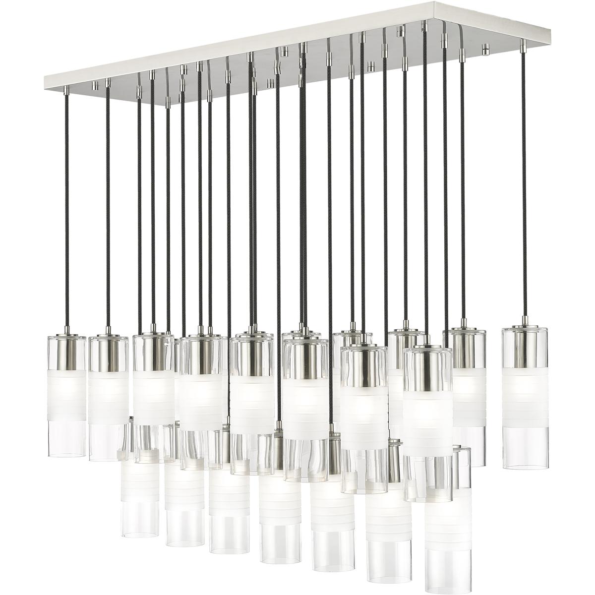 Alton Linear Chandelier, 23-Light, 18 In.W x 54 In.L x 14.25 In.H, Brushed Nickel/Clear+Frosted