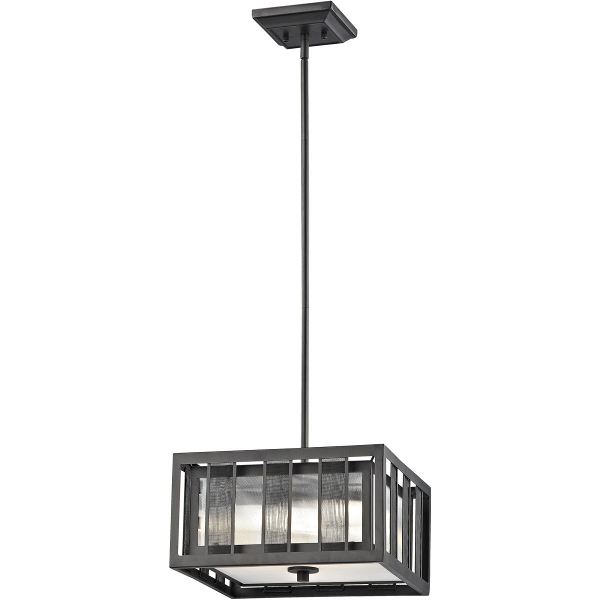 Meridional 3 Light Pendant, Bronze & Bronze Outside with Clear Reeded Inside