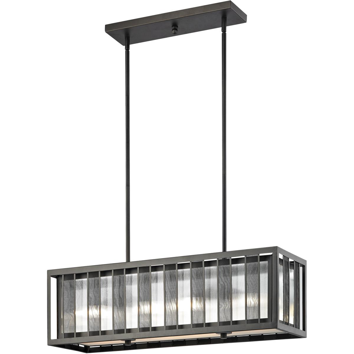 Meridional 4 Light Island/Billiard, Bronze & Bronze Outside with Clear Reeded Inside